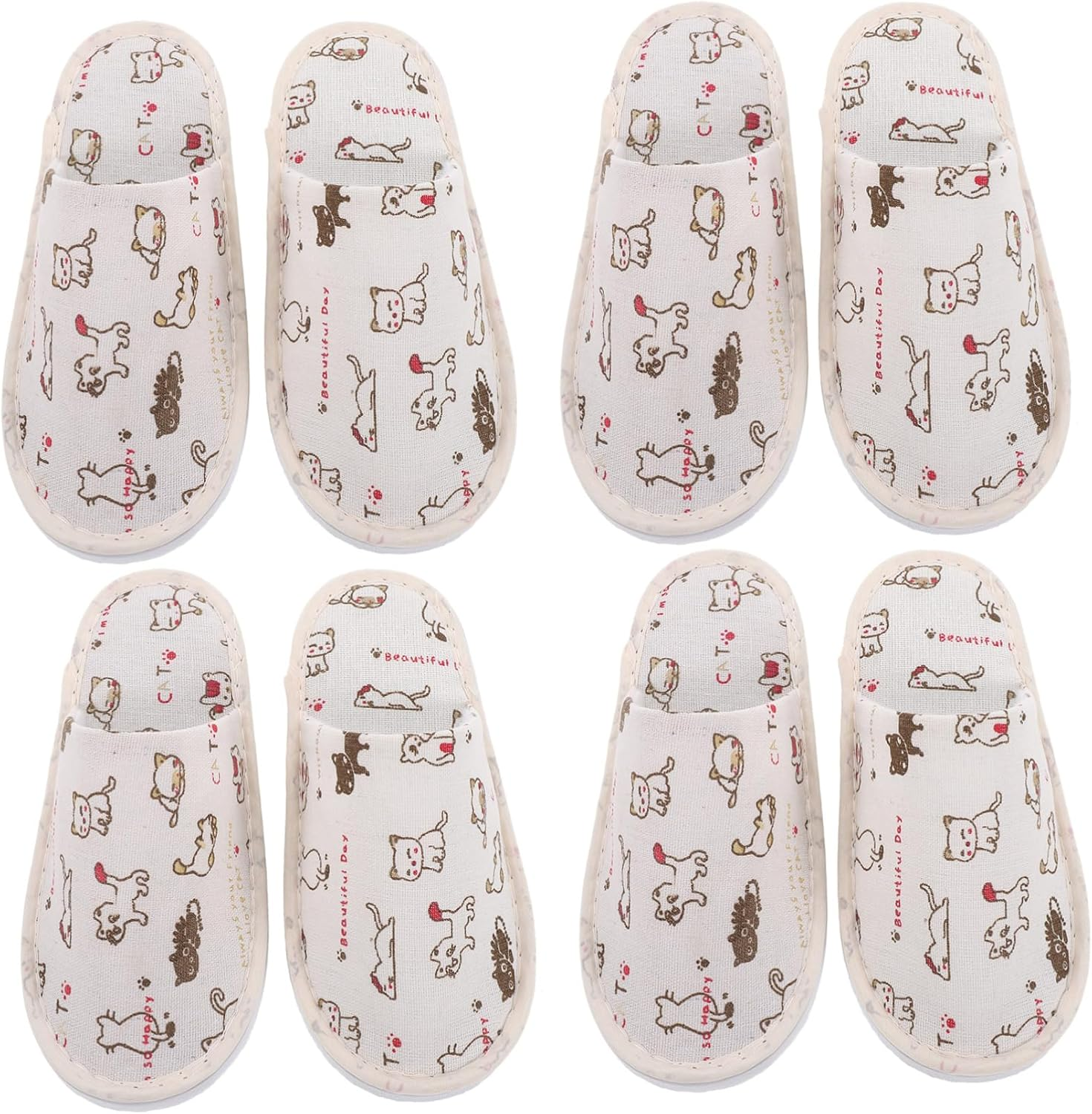 FOMIYES 4Pairs Winter Non-Slip Slippers Disposable Spa Hotel Shoes Indoor Fluffy Bath Slippers image number 5