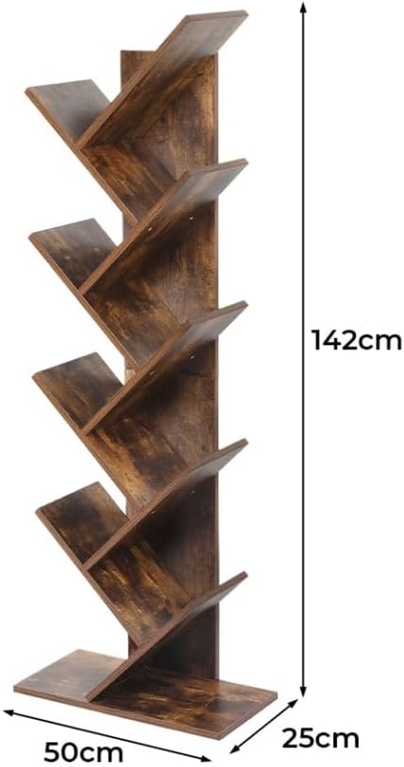 Levede Bookshelf Wooden Tree Bookcase 8-Tier Storage Home Decor Display Stand - Spacious, Sturdy, Easy Assembly(50Cm X 25Cm X 142Cm, Brown) image number 4