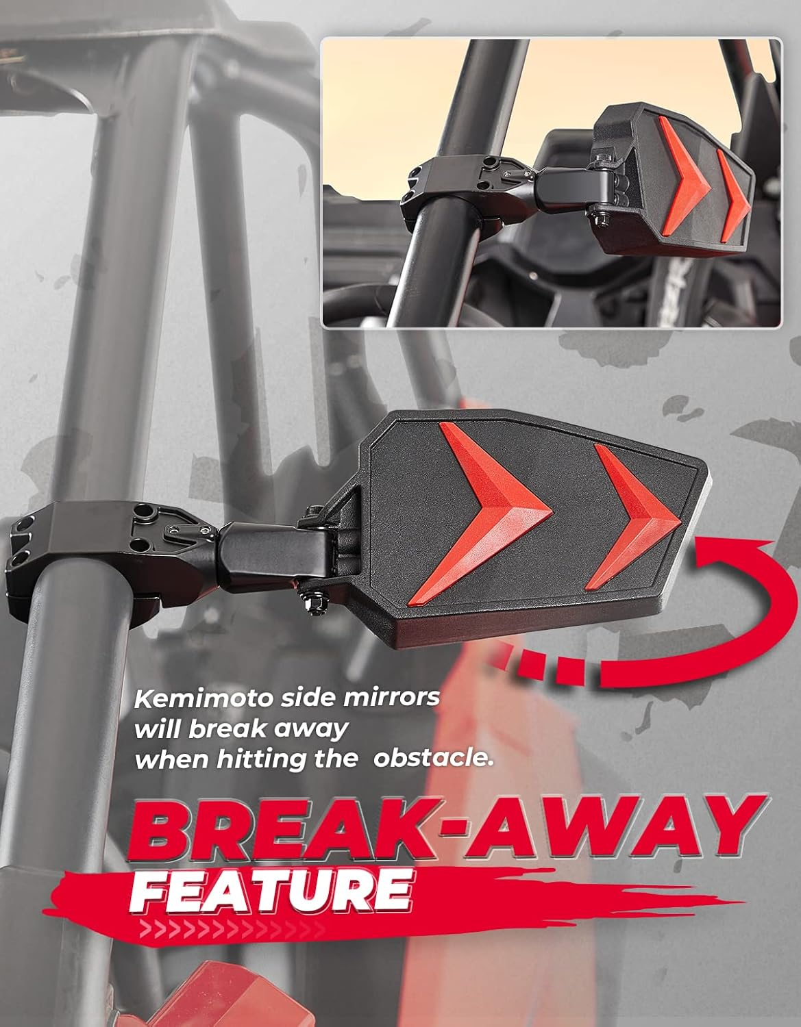 Kemimoto UTV Side View Mirrors Fits 1.75-2" Roll Bar Compatible with Polaris RZR 800 900 1000 XP Turbo Pioneer Rhino Mule Teryx W/Black Orange Blue Red Inserts, Adjustable Aluminum Clamp image number 5