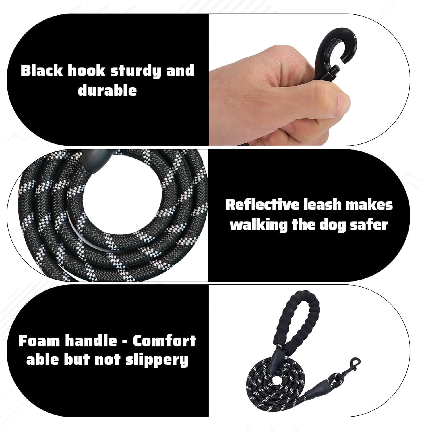 Dog Lead, 1 Pcs 1.5M Dog Leash, Dog Leads Heavy Duty, Slip Lead Dog Leash with Soft Padded Handle and Highly Reflective 360&deg; No Tangles, Training Leads for Large Medium Small Pooch​ (Black) image number 1