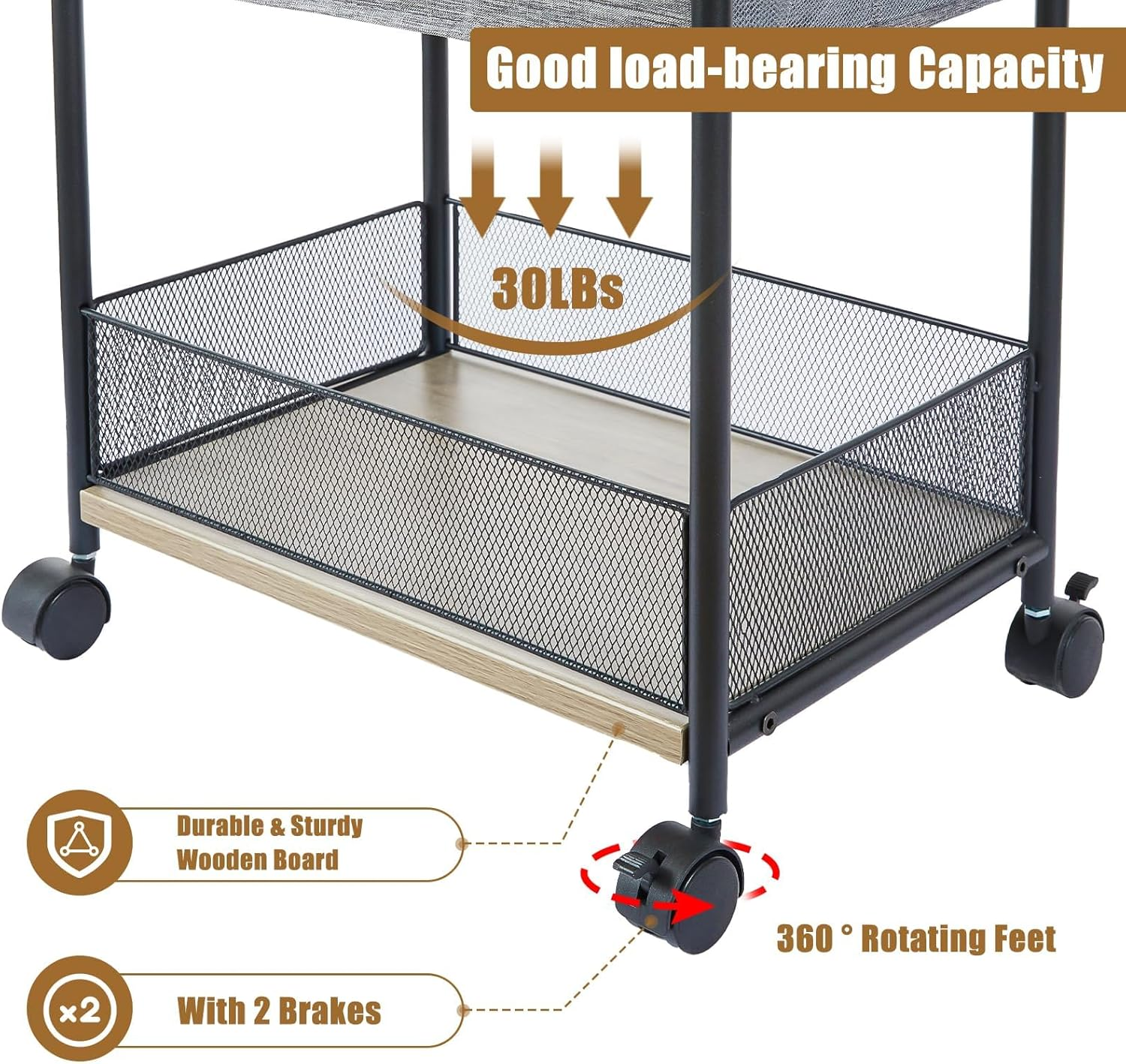 3-Tier Baby Diaper Caddy Organizer Cart with Dividers & Side Pockets, Mobile Metal Utility Cart with Rolling Wheels for Nursery Essentials, Large Capacity Rolling Carts for Crib, Bedroom, Bathroom
