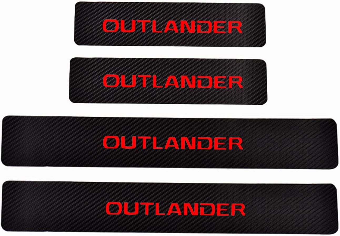 Decoration Car Door Entry Guard Door Sill Scuff Plate Stickers Compatible with Mitsubishi Outlander Carbon Fiber Leather (Red)