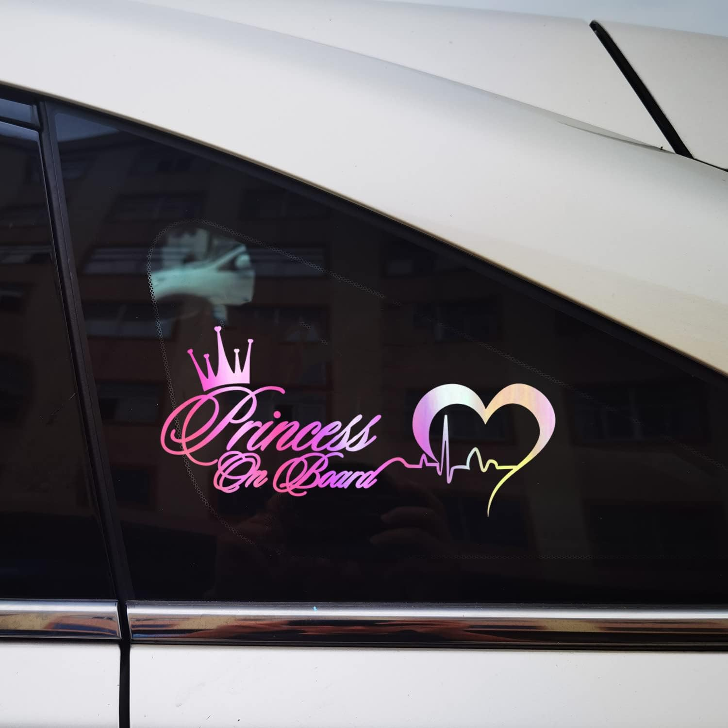 Princess on Board Sticker for Cars - Baby Girl Safety Sign, Heartbeat Decal for Car Window and Bumper (Colorful) - Colorful image number 6