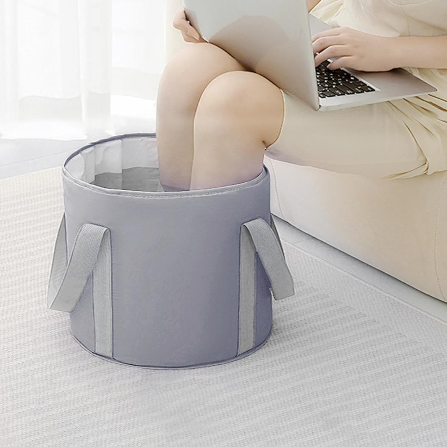 OIIBWQ Folding Foot Bath Tub Feet Washing Basin Foot Soaking Bucket for Dormitory, Gray, S image number 2