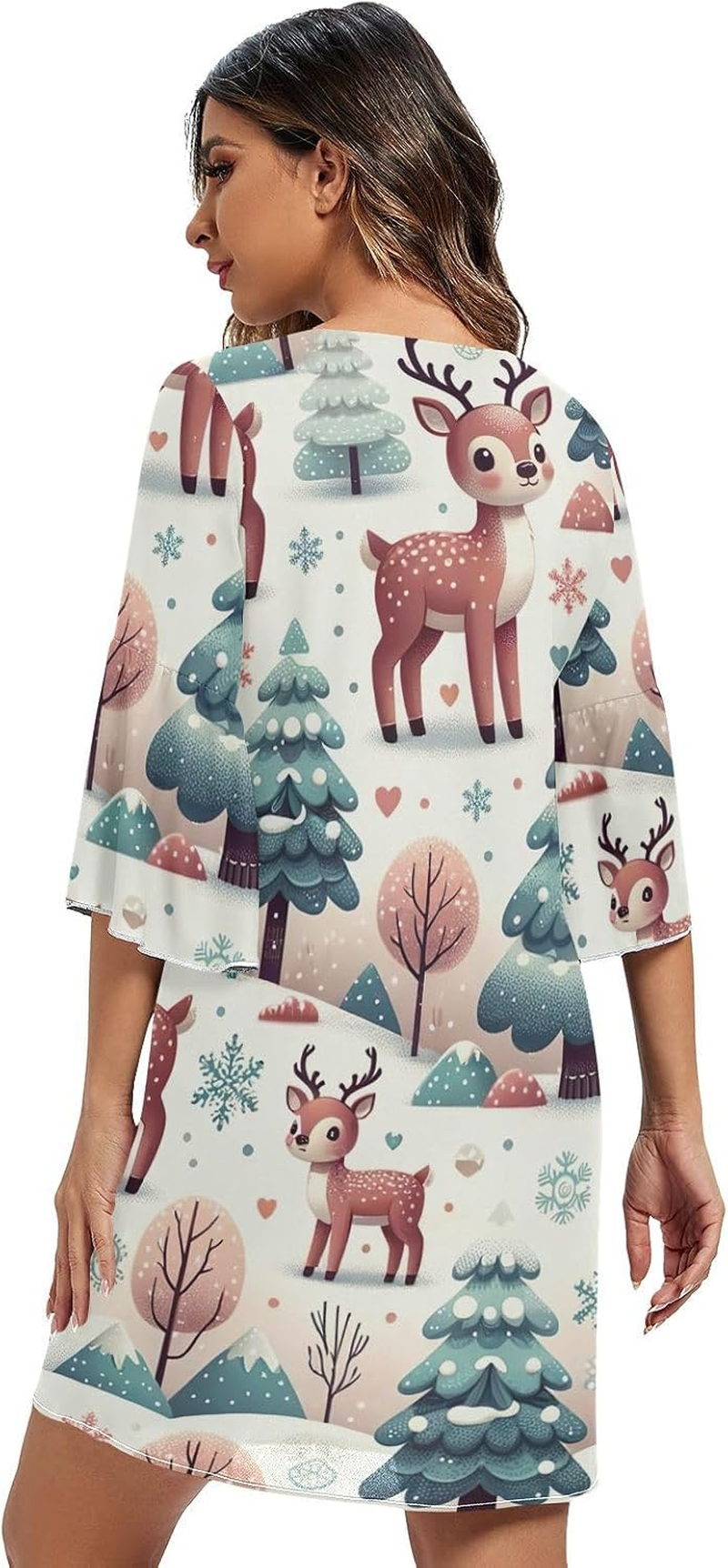 Playful Cute Deer Elegant V Neck Dress 3/4 Sleeve Maternity Dress Party image number 1