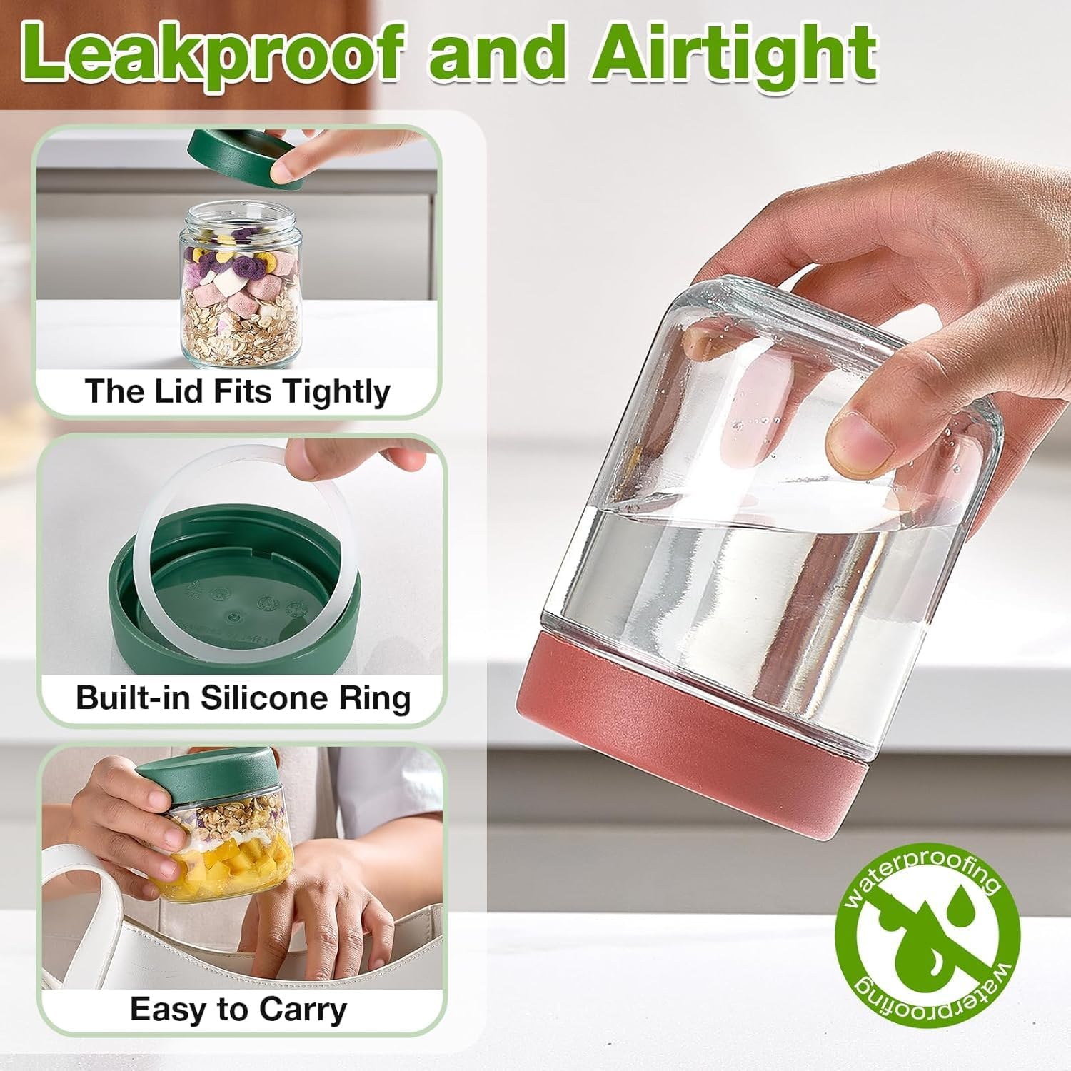 Misenfar 8 Pack 480/350Ml(16/12Oz) Overnight Oats Containers with Lids, Wide Mouth Glass Jars with Airtight Lids, Glass Food Storage Containers for Yogurt, Salad, Chia Pudding, Snacks, Cereal & Spices image number 1