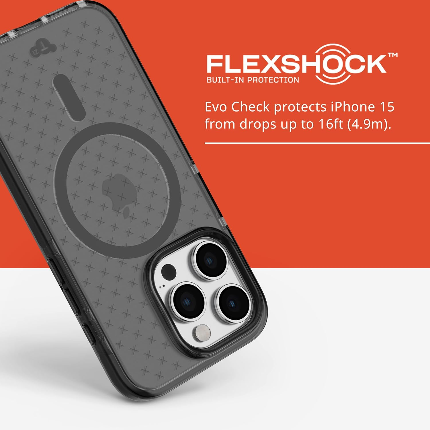 Tech21 Evo Check Case with Magsafe for Iphone 15 Pro, Smokey/Black image number 3