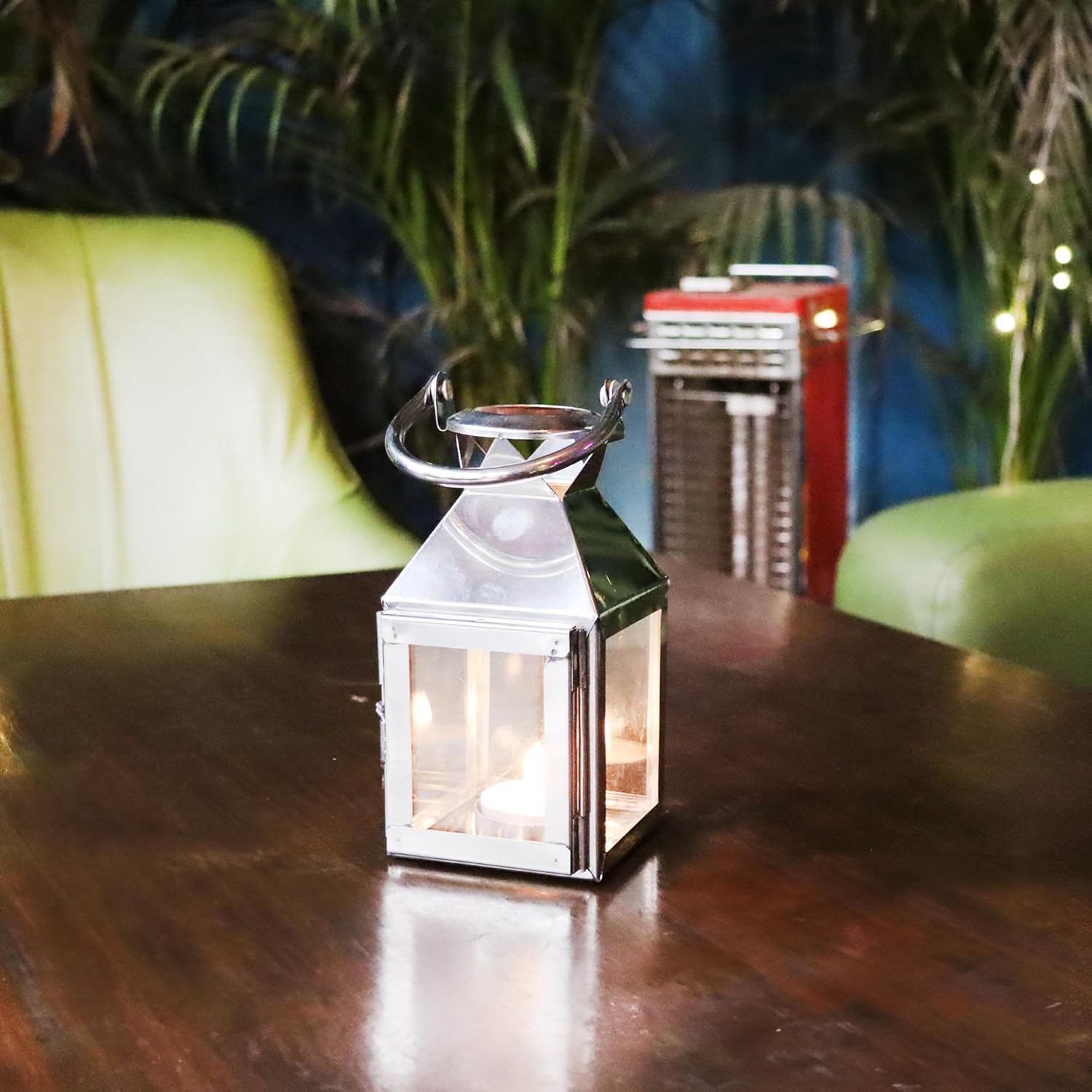 Hosley&reg; Classic Style Glass Stainless Steel Lantern with One Tealight Candle, Hanging Lantern Perfect for Home Decor, Wedding, Parties - Tealight Holder, 3 Inch Diameter(Pack of 1, 6.5 Inch Long) image number 2