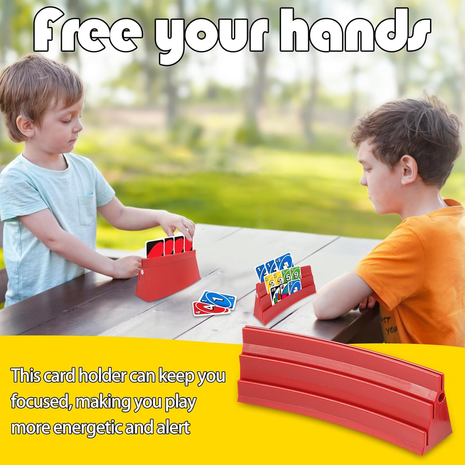 4 Pack Card Holders for Playing Cards, 3-Layer Space Saving Card Game Holders, Large Capacity Playing Cards Rack Holder, Poker Tray Organizer for Adults Seniors Kids (Red) - Red image number 4