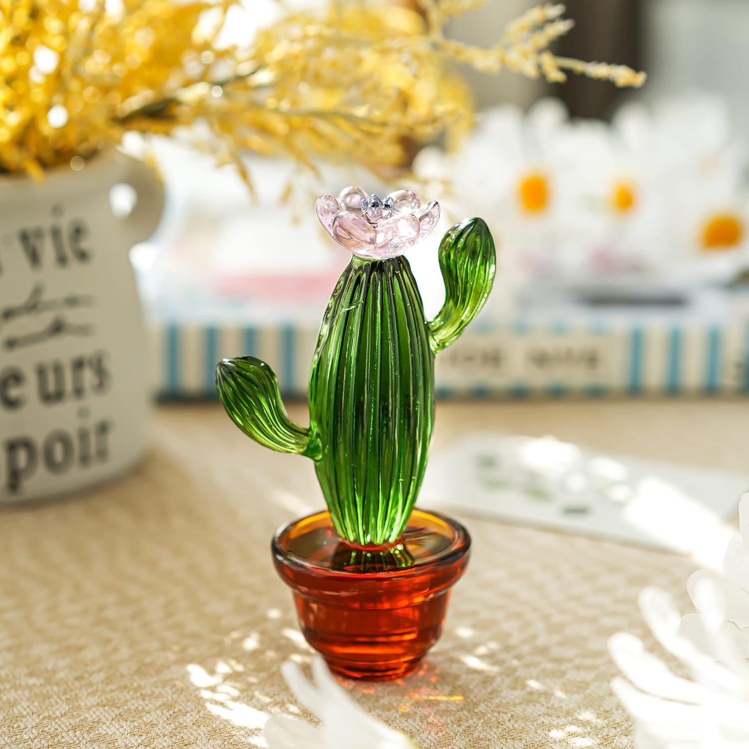 4.3Inch Handmade Blown Glass Art Cactus Figurine Crystal Cactus Decor Ornaments Collectibles Glass Home Tabletop Simulation Plants Decoration Ornaments Gift for Mum Women - Grapes-B image number 7