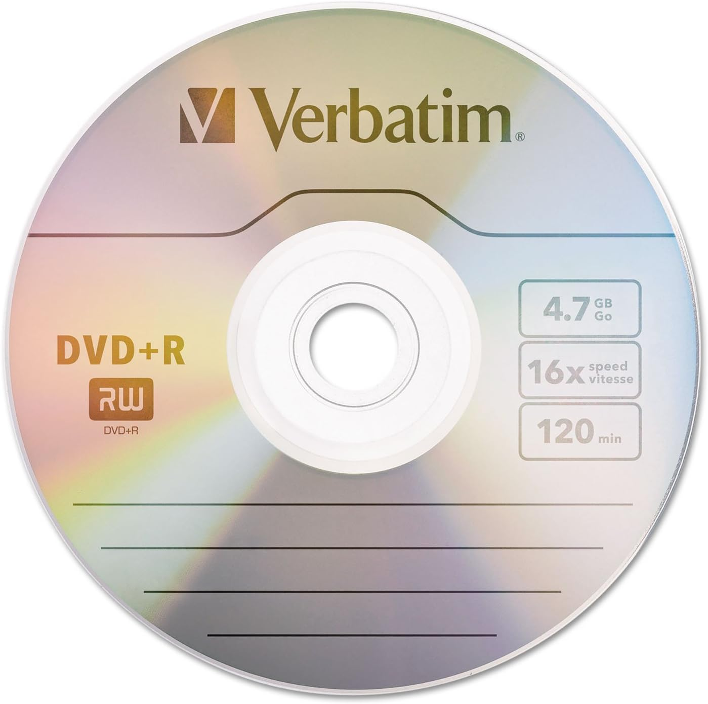 Verbatim 4.7GB up To16X Recordable Disc DVD+R- 50 Disc Spindle 95037, Silver image number 4