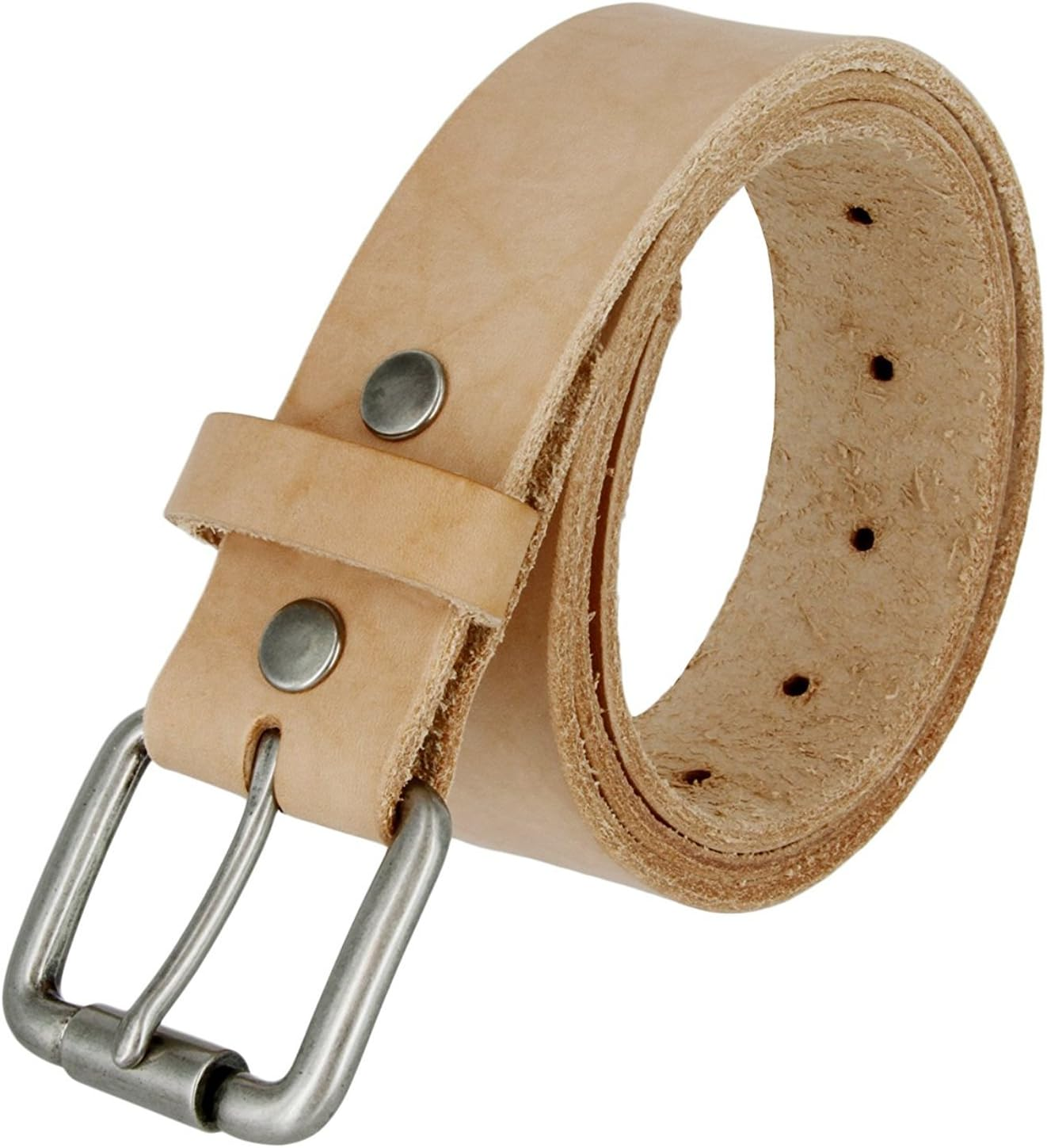 Natural Finish Full Grain Leather Belt with Roller Buckle 1 1/2" image number 2