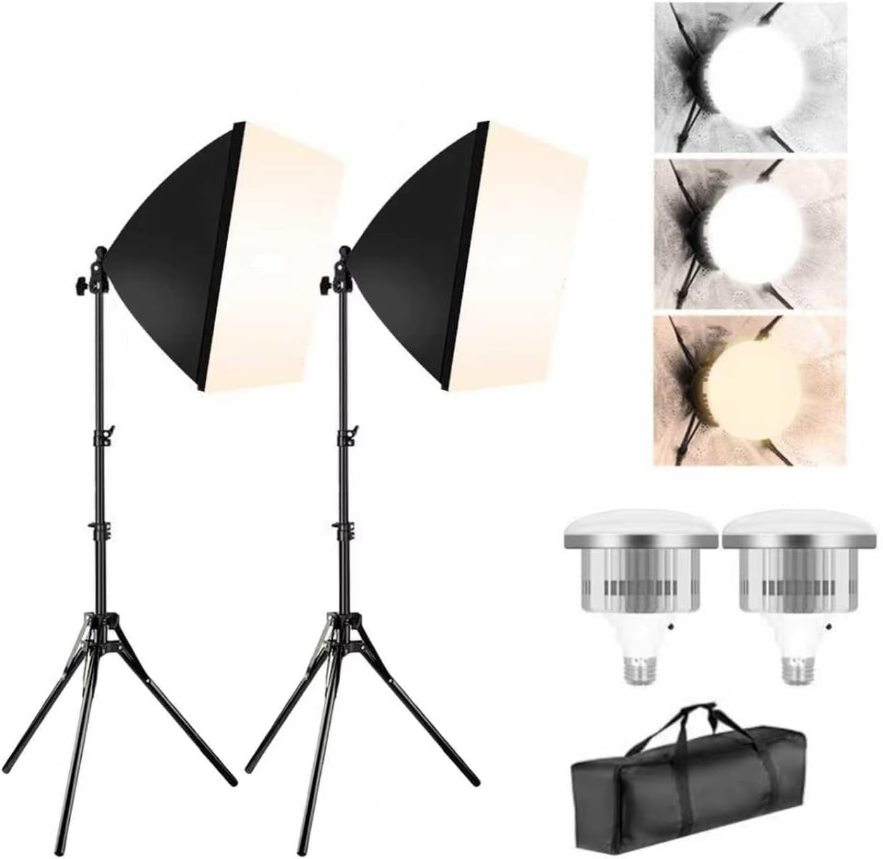 STEUGO Softbox Lighting Kit(2Pack), 16X16In Soft Box | 85W 3000-7500K E27 LED Bulb Continuous Photography Lighting, Photo Studio Lights Equipment for Camera Shooting, the Product Not Include Batteries image number 2