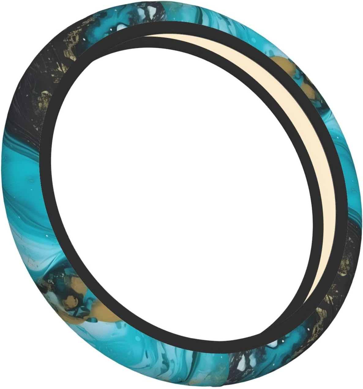 Turquoise Blue Gold Marble Print Steering Wheel Cover Non-Slip Car Steering Wheel Covers Neoprene Elastic Car Steering Wheel Protector Cover Universal 38 CM for Car Accessories image number 1