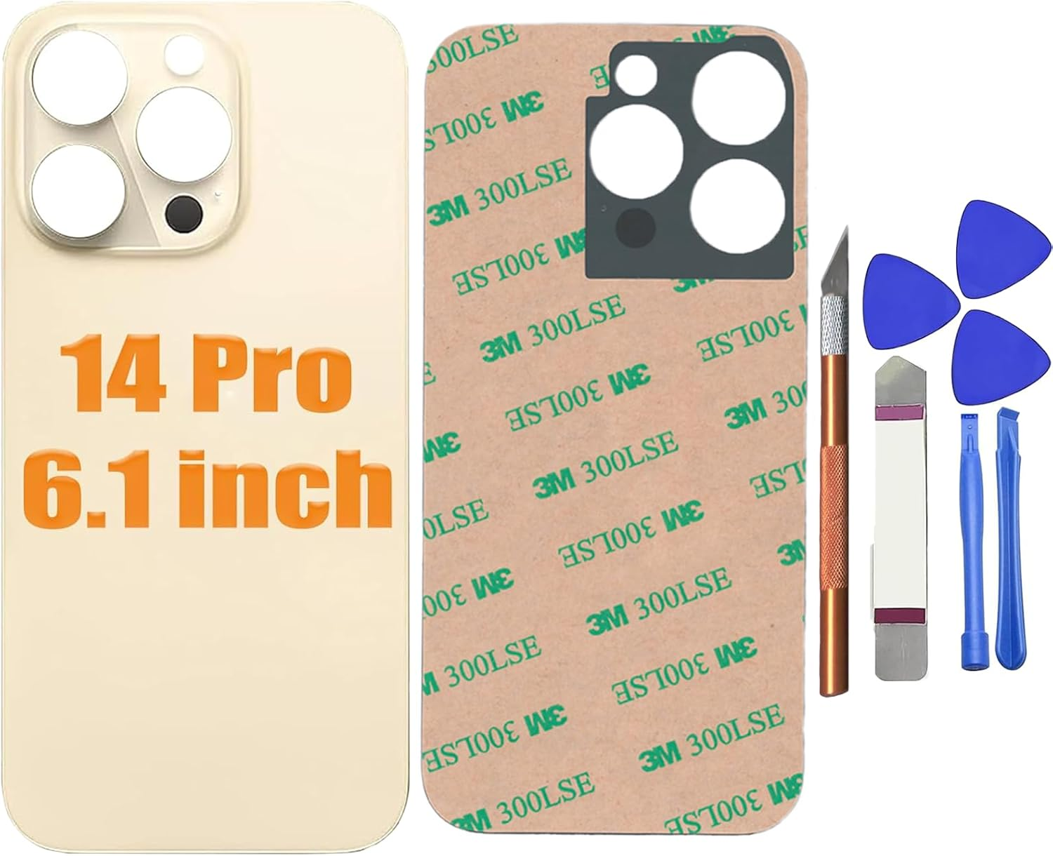 Space Black 14 Pro Rear Back Glass Cover Replacement for Iphone 14 Pro 6.1 Inches with Repir Tools, Big Hole Rear Back Cover Glass Replacement All Carriers with Reparing Tool Kit