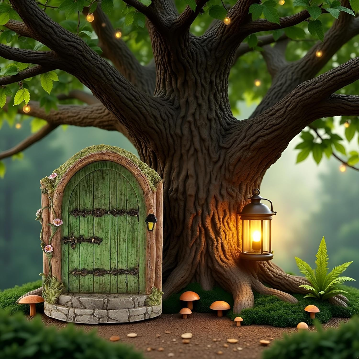 Green Fairy Door Wooden Miniature Fairy Garden Doors Outdoor Mini Fairy Gnome House Accessories for Tree Trunk Ornaments Garden Miniatures,Garden Sculptures and Statues，Outdoor Statues image number 2