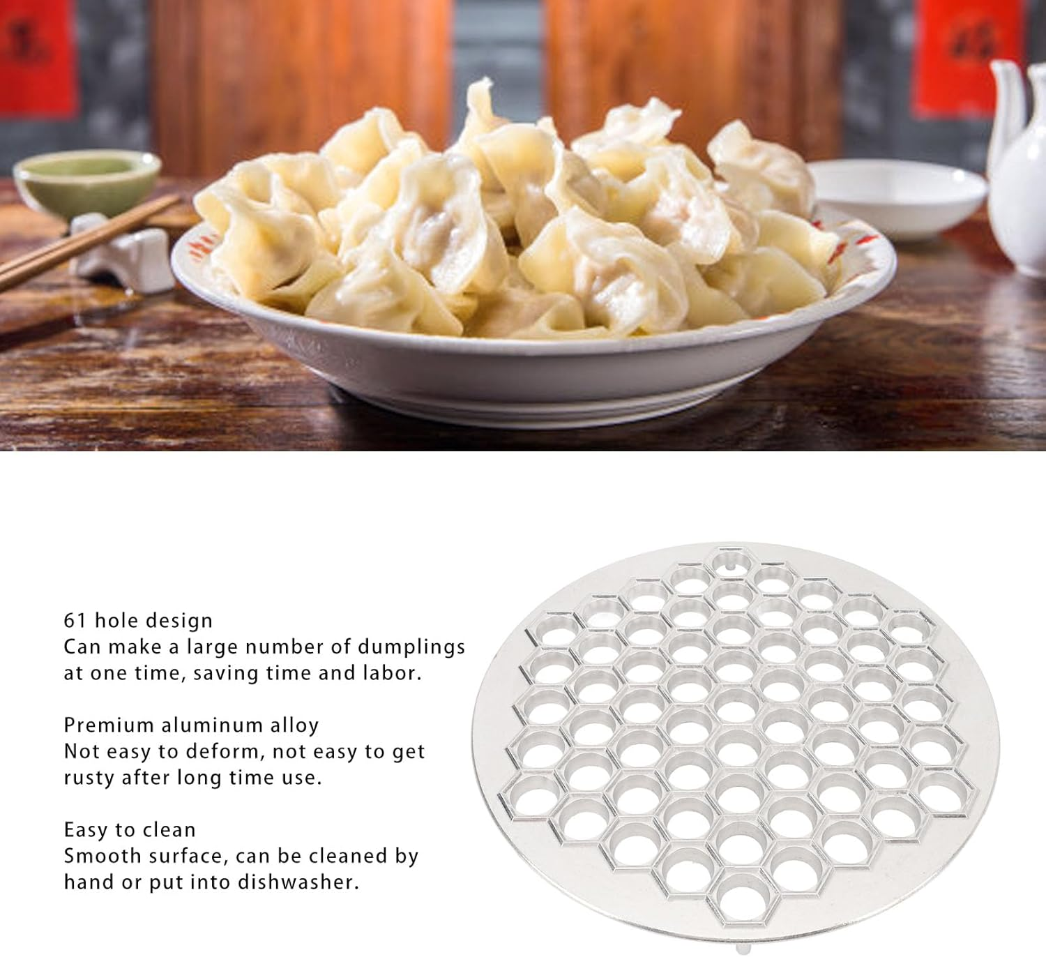 Russian Ravioli Maker, 61 Holes Aluminum Alloy Pelmeni Maker Practical Russian Dumpling Maker, Multifunctional Dumpling Maker Machine for Home Restaurant Kitchen Supplies image number 6