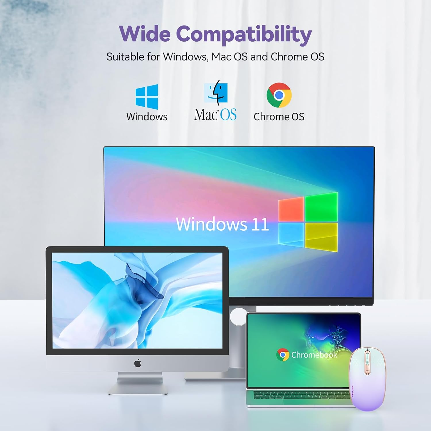 TECKNET Wireless Mouse, 2.4G Quiet Computer Mouse with USB Receiver, 4 Buttons Portable Cordless Mice for Chromebook, Laptop, PC, Mac, 800/1200/1600 DPI image number 5