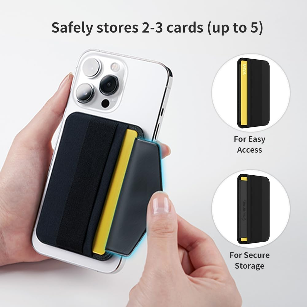 Sinjimoru Magnetic Wallet for Iphone 16/15/14/13/12 Series, Soft Wool Band Grip, Compatible with Magsafe Wallet, Phone Grip Wallet, M-Band Beige - Grey image number 4