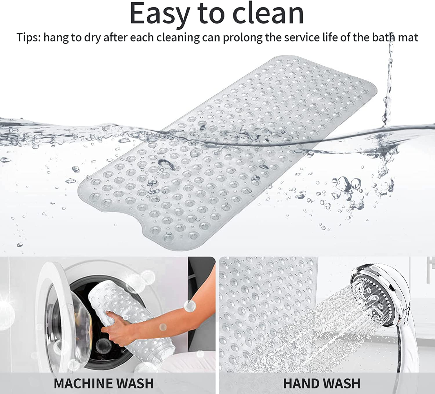 Non-Slip Bath Mats for Bathroom anti Mould Bathtub Mats with Suction Cups and Drain Holes Non Slip Shower Mat for Adults &Old People 100 X 40Cm - Clear (Clear) image number 6