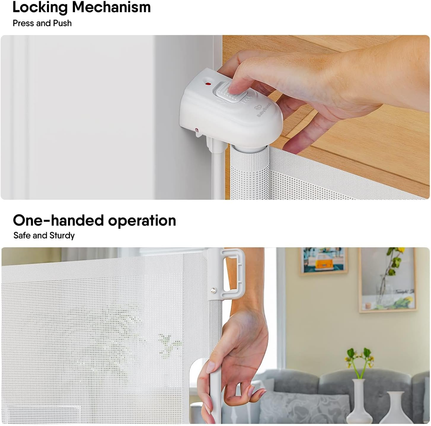 Retractable Baby Gate for Stairs, 33" Tall Expands 70" Wide Ideal Safety Solution Dog Gate for Stairs Doorways Hallways Indoor/Outdoor Mesh Baby Gate Retractable Screen Door(White,86Cmx180Cm) image number 6