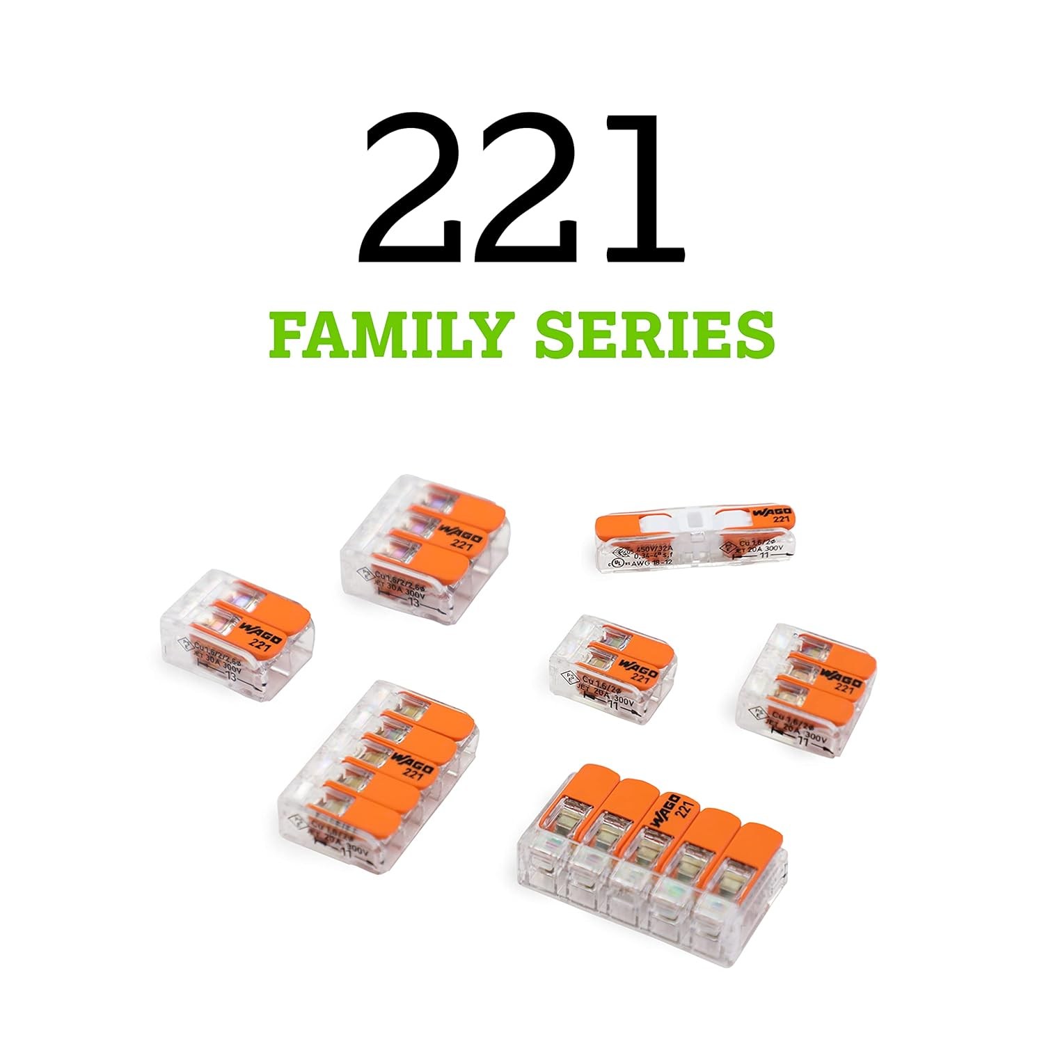 **Official & Genuine** (100 Pcs) WAGO 221-412 - 4Mm&sup2; 221 Compact Splicing Connectors for All Conductor Types