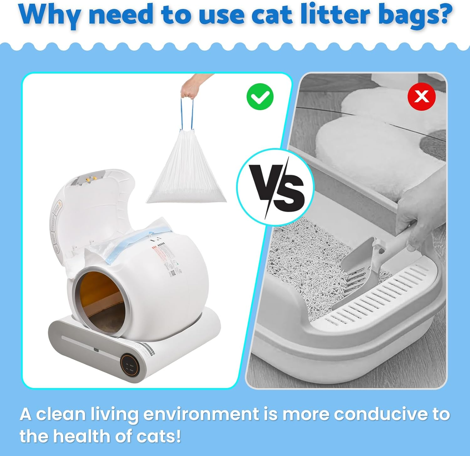 Advwin 150 Count Trash Bags for Automatic Cat Litter Box Self Cleaning, Replacement Extra Large Liners for Robot Box, 10 Rolls Drawstring Waste Bags, 46.5Cm X 45 Cm (10 Rolls/15 Counts) image number 2