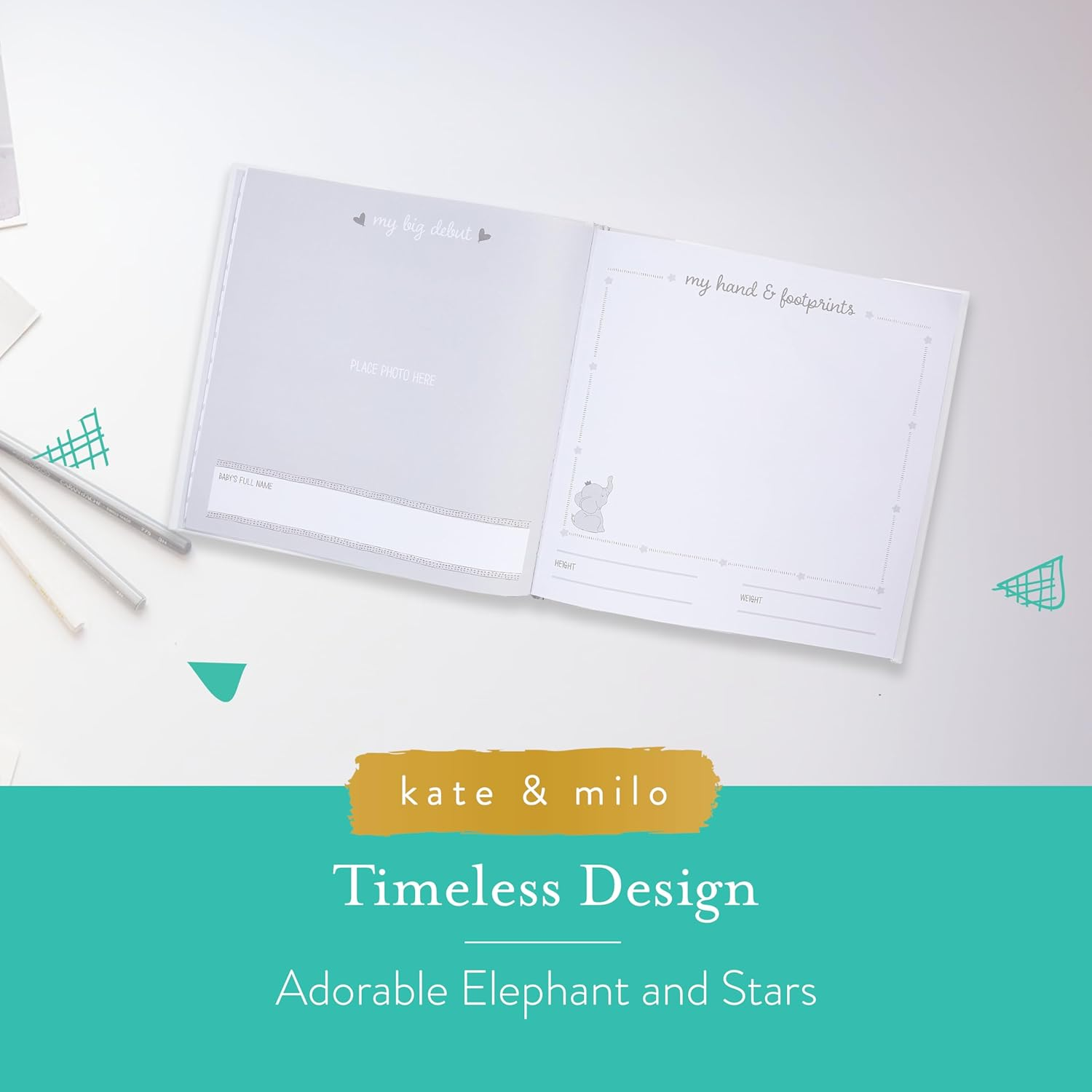 Kate & Milo First Year Memory Journal, Gender-Neutral Keepsake, Milestone Book and Photo Album, Perfect for Baby Showers, New and Expecting Parents, Sky and Elephant image number 3