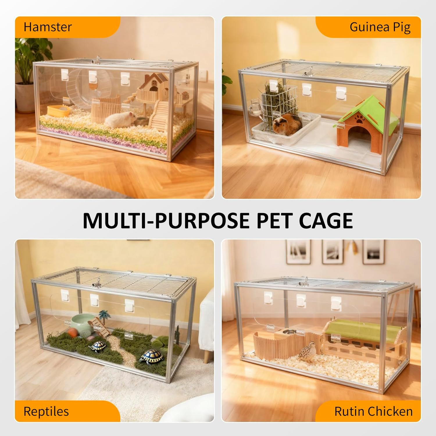 Chewproof T Slot 2020 Aluminum Profile Hamster Cage,360&deg; Transparent Ventilated Small Animal Cage,Standard Aluminum Profiles for Diy,Hamster Habitat for Guinea Pigs,Rats,Small Animals image number 1