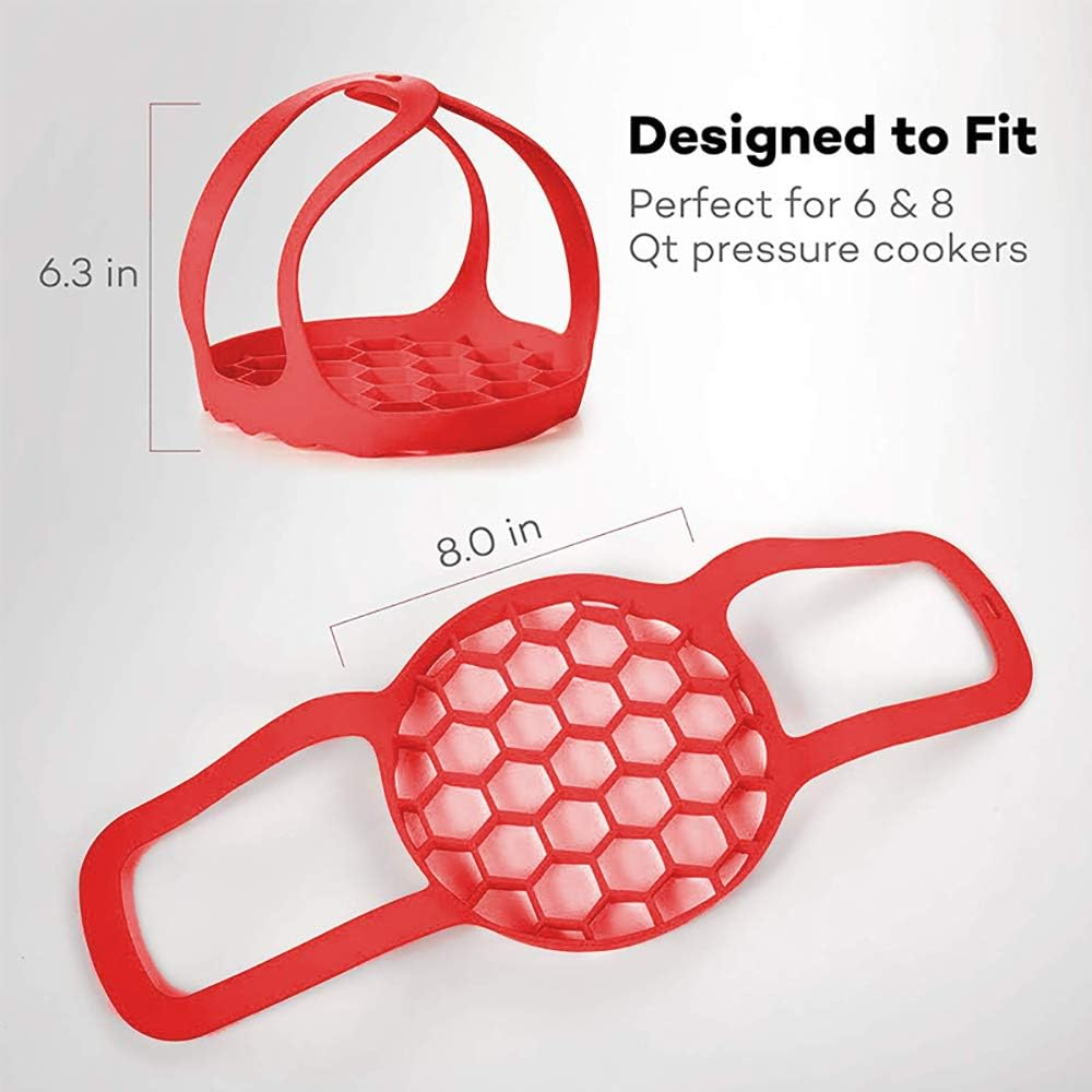 Pressure Cooker Sling，Silicone Bakeware Sling for Instant Pot 6 Qt/8 Qt Anti-Scalding Bakeware Lifter Steamer Rack，Bpa-Free Silicone Egg Steamer Rack (Red) - Red image number 6