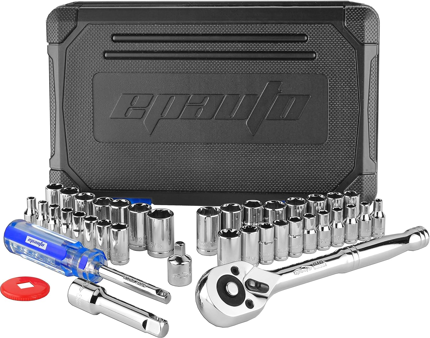 Epauto 1/4-Inch & 3/8-Inch Drive Socket Set 40 Pieces with 72 Teeth Reversible Ratchet image number 4