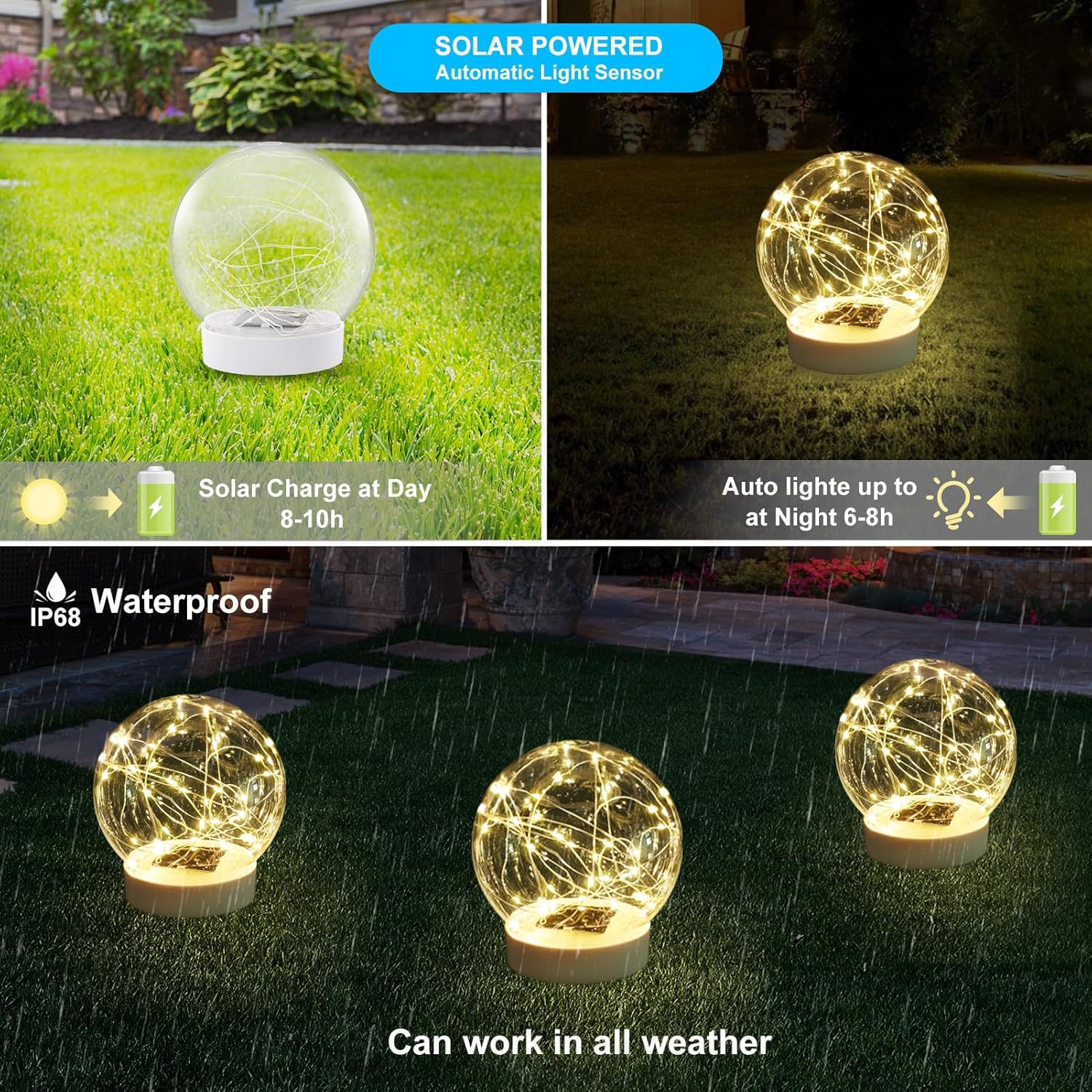 LENONE Floating Pool Lights Solar Powered, 6.9" Warm White Light up Solar Pool Lights That Float, Waterproof Solar Globe Lights for Pool, Updated Floating Pool Balls for Yard Patio Party Decor - 2PCS image number 6