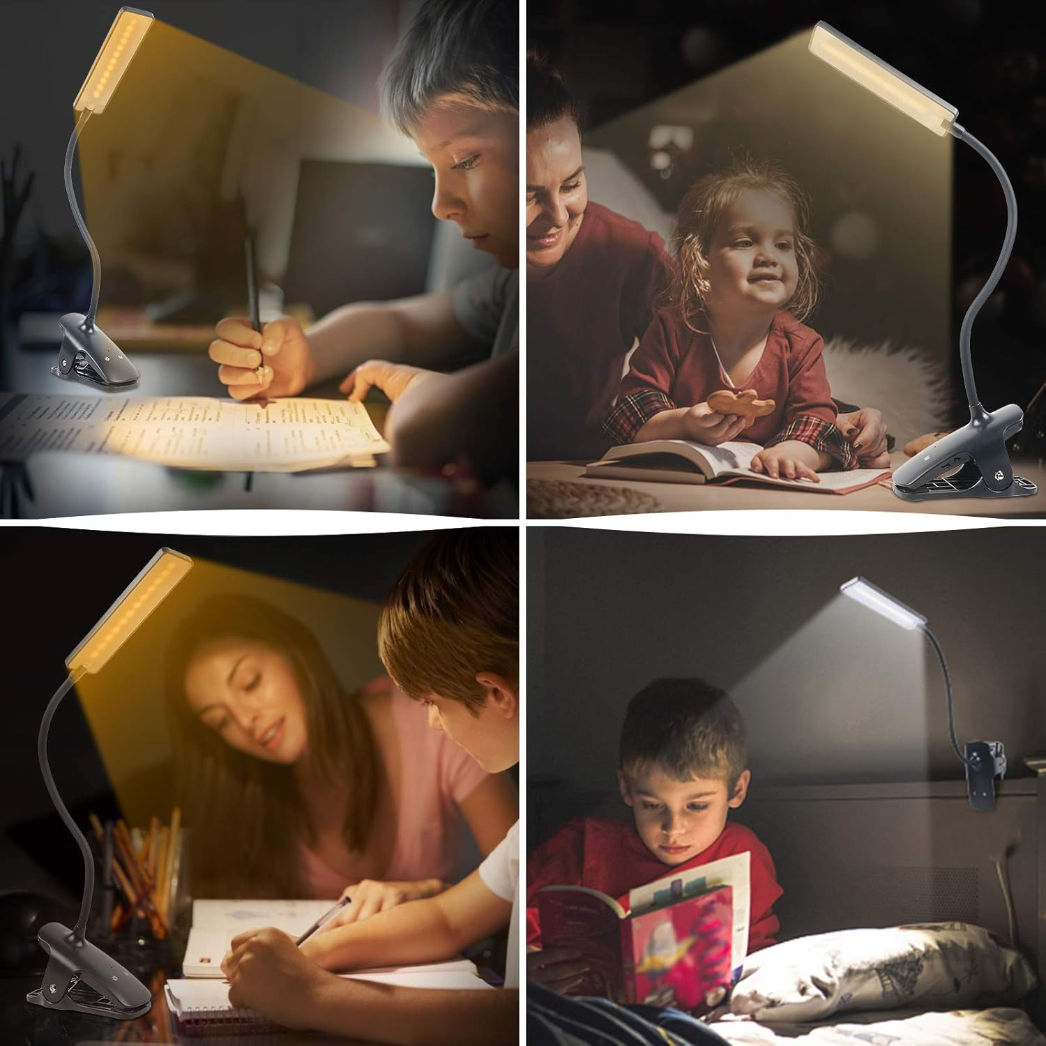 Clip-On 3 Mode 24 LED Book Light for Reading, Eye Care Night Light with Flexible Neck, Touch Control, USB Rechargeable Desk Lamp for Music Stand, Travel (Black) - White image number 6