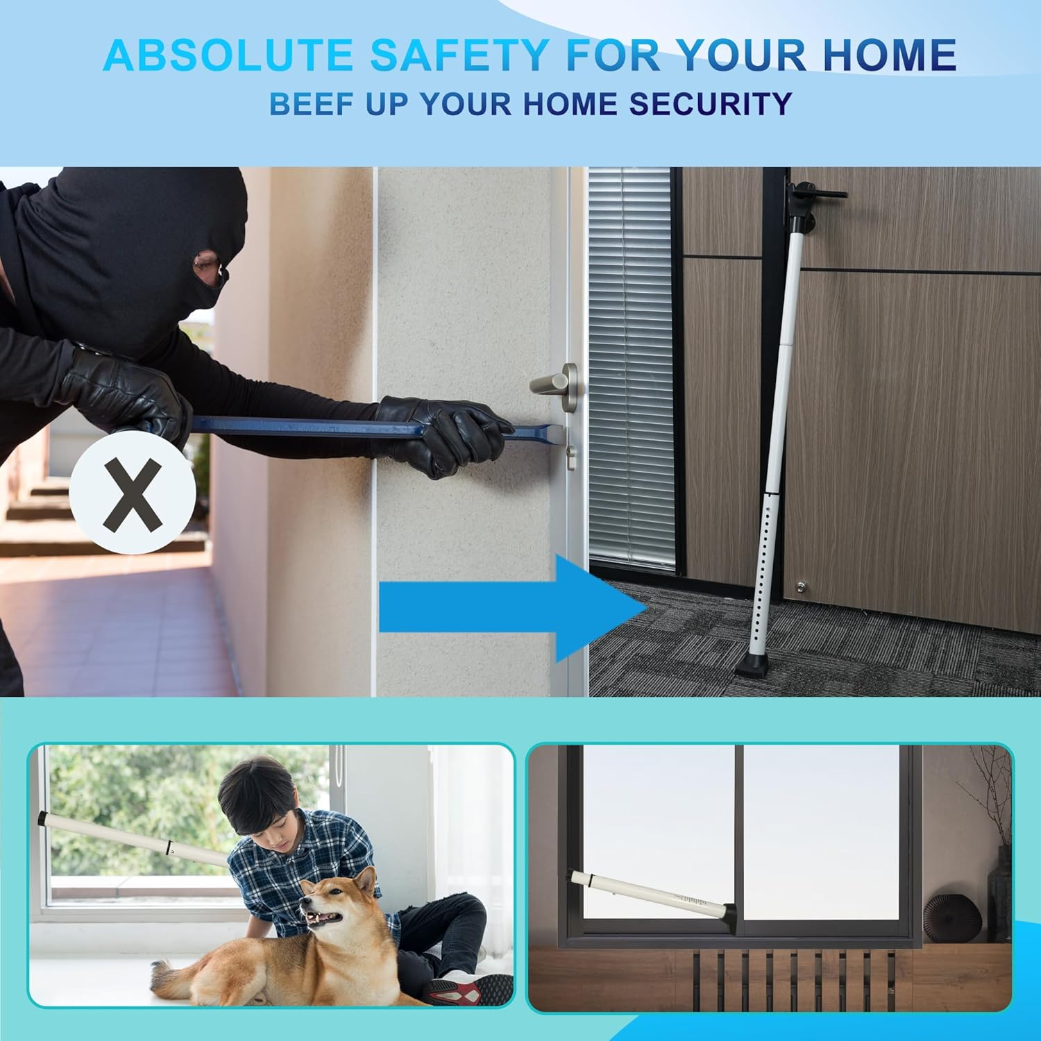 2025 Upgraded 2-In-1 Door Security Bar & Sliding Windows Bar,Adjustable Heavy Duty Stoppers Jammer for Apartment,Home, Hotel Room,Travel(1 Pack,White) image number 4