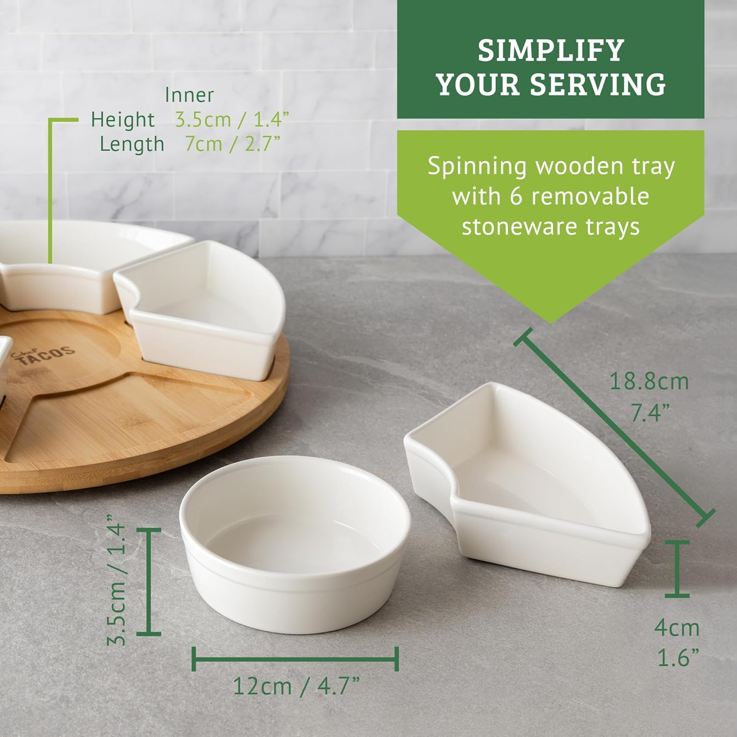 Kocktaco Ceramic Taco Tuesday Serving Platter - Divided Tray with Lazy Susan - Serving Set for Chips, Dips and Salsa image number 4