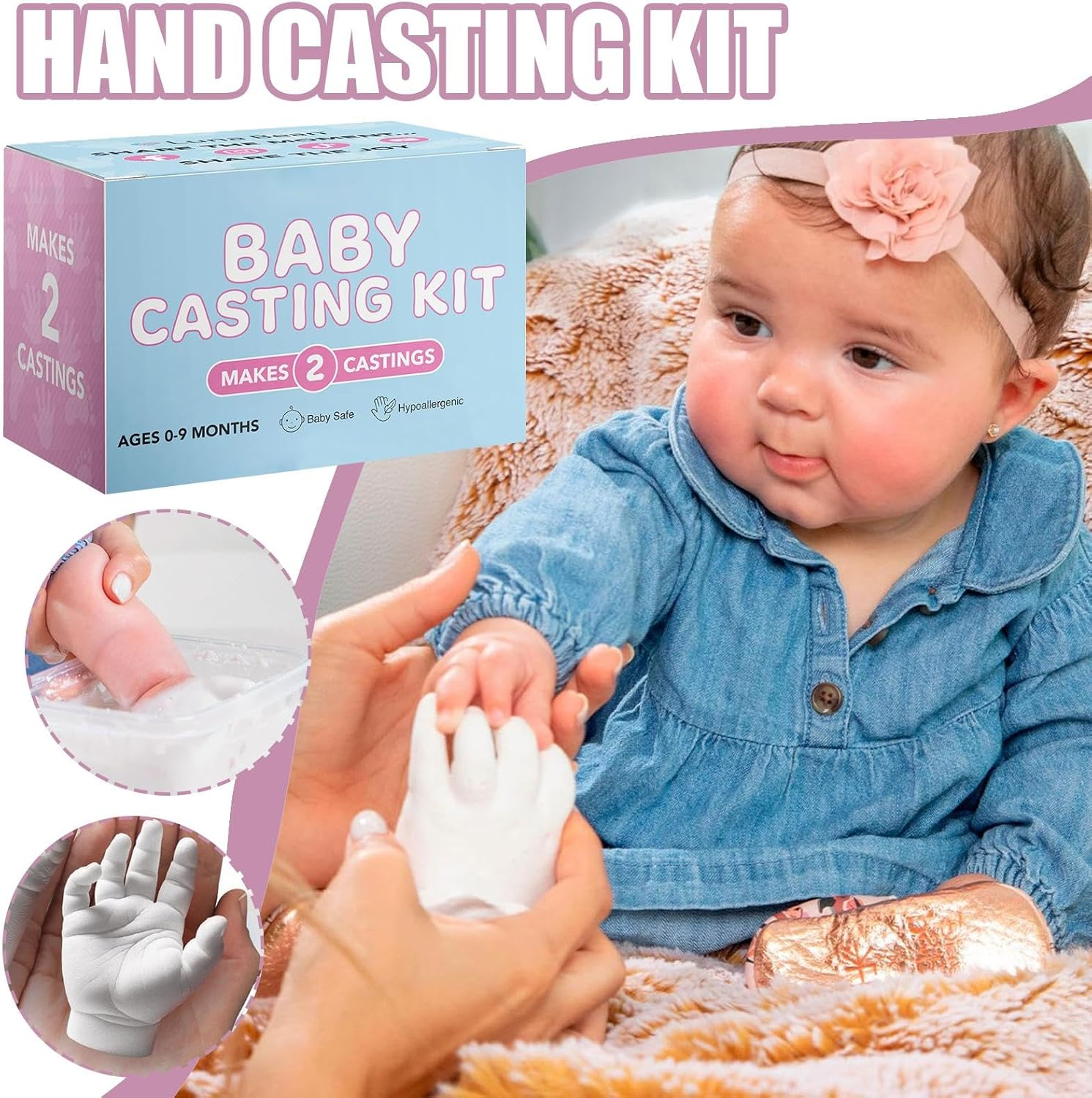 Hand Print Mold, Baby Keepsake, Easy Casting Kit Milestone Memories, Safe Harmless Materials with Quick Drying, Footprint Set for Family Usage Birthdays and Baptism, 8.27X4 Inches image number 3