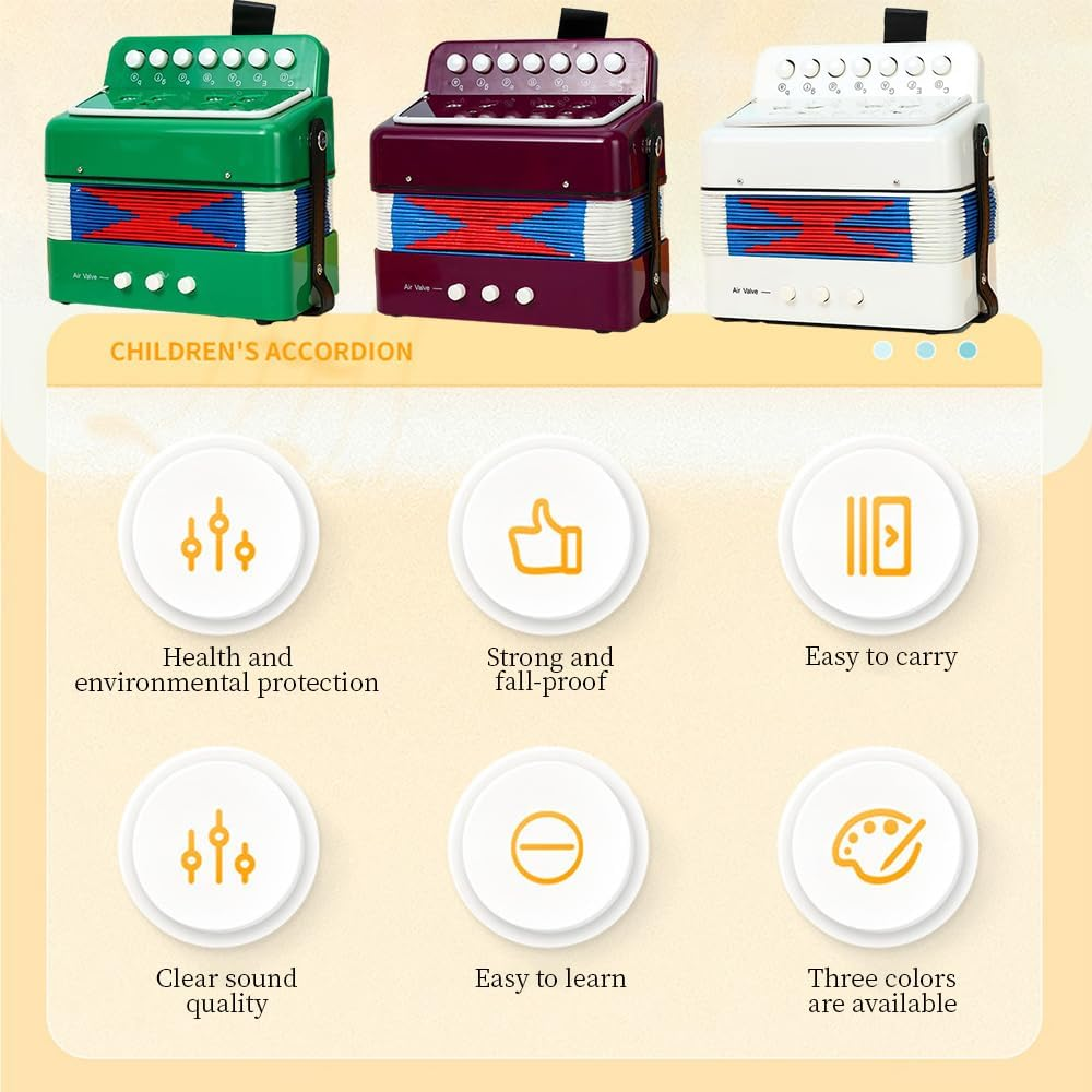 7-Key 2-Bass Accordion ABS Material Musical Instrument for Beginners Lightweight Button Accordion Hand-Eye Coordination Stage Performance