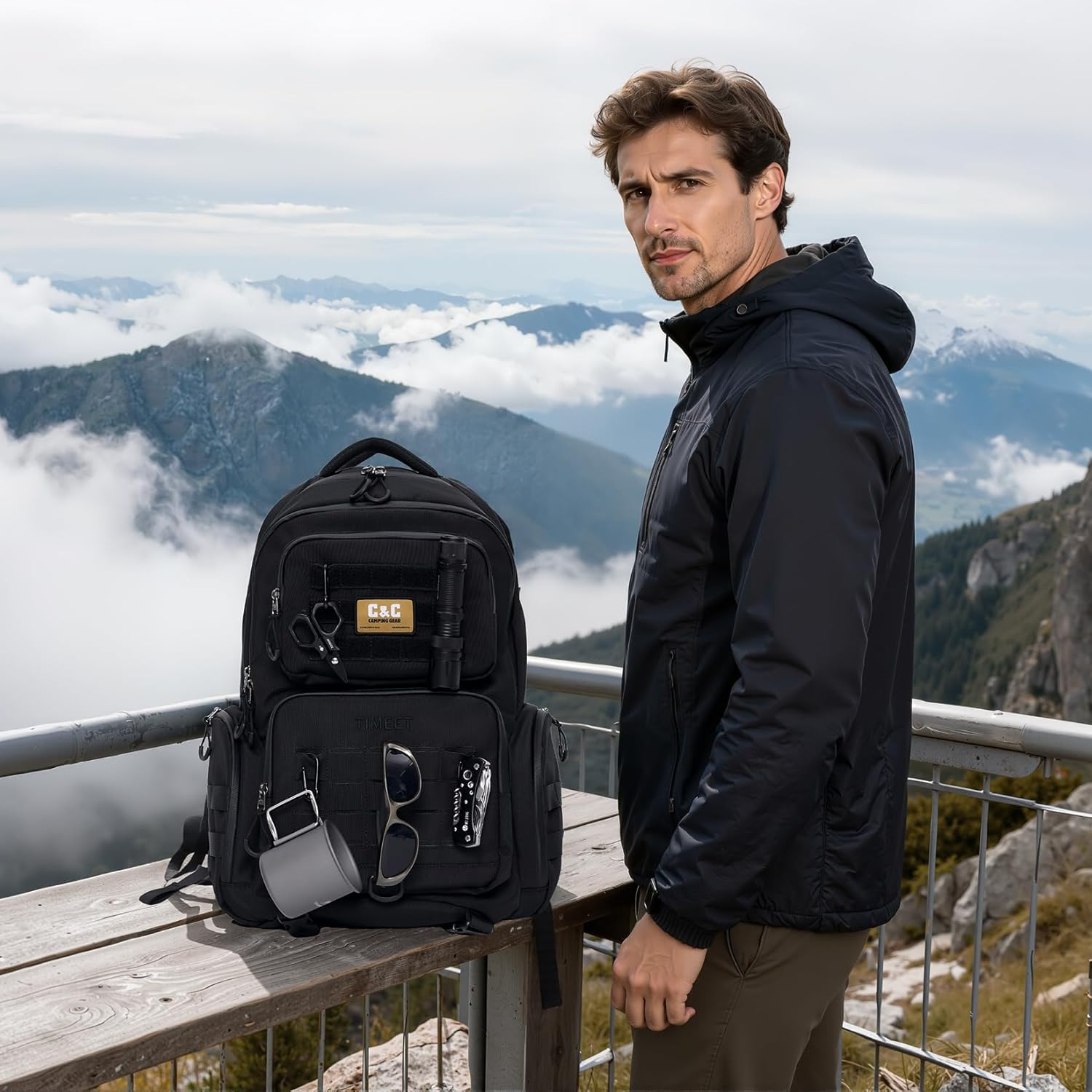 TIMEET Tactical Backpack Hiking Backpack: Laser-Cut Molle System 45L Military Backpack - Large Capacity Survival Tactical Gear - Water-Resistant Tactical Bag 3 Day Assault Pack - Black image number 3