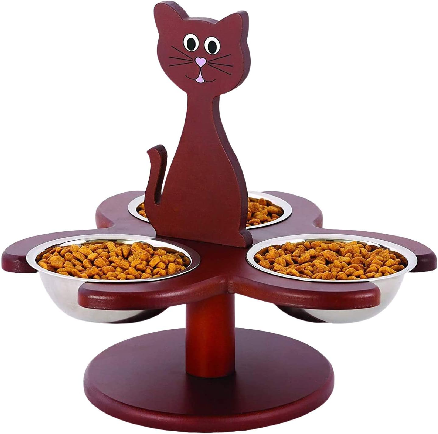 Pet Store Wood Multi-Cat Raised Feeder with 3 Metal Bowls image number 6