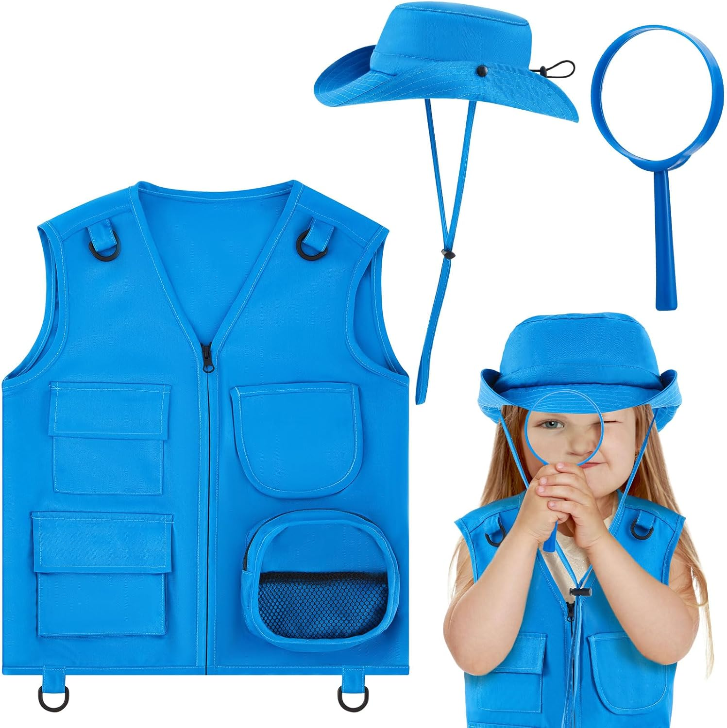 Ramede Kids Explorer Vest and Hat Costume Safari Cargo Vest Outdoor Adventure Camping Vest for Kids Boy Girls Outfit