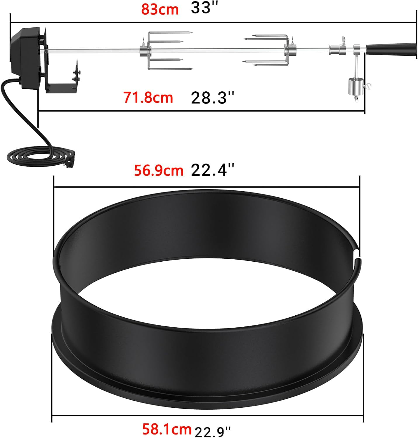 Charkettle Rotisserie Ring Kit for Weber 22-Inch Kettle Charcoal and Other Similar Size Grills, Black Coated Steel BBQ Grill Rotisserie Kit Replacement for Weber 2290 image number 6