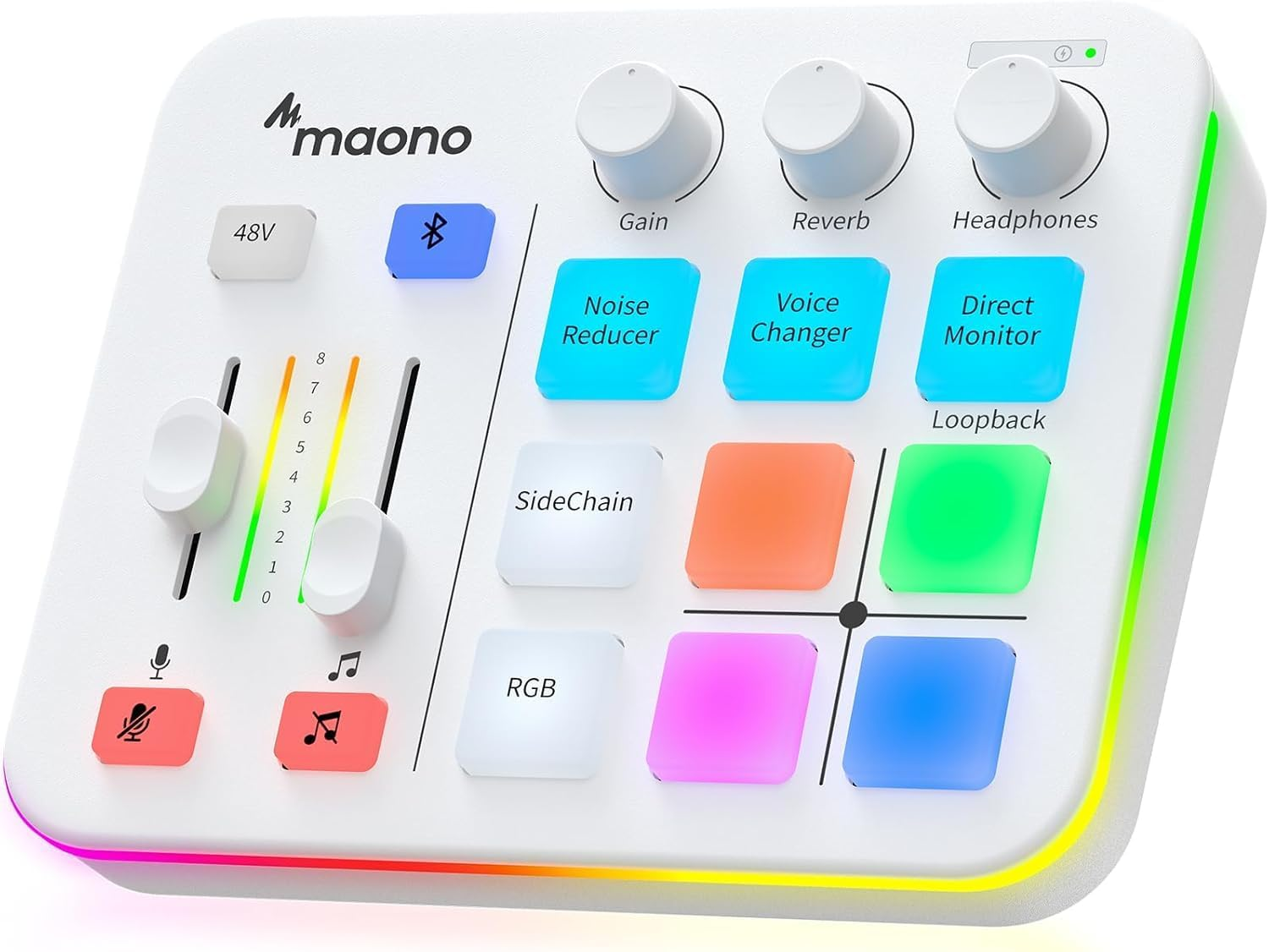 MAONO Gaming Audio Mixer, Audio Interface with Pro-Preamp, RGB, Bluetooth, 48V Phantom Power for Live Streaming, Podcasting, Content Create, Gaming Maonocaster G1 NEO (White) image number 2