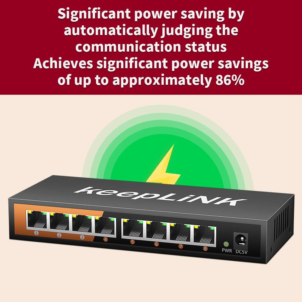 8 Port Gigabit Ethernet Network Switch Unmanaged, Ethernet Splitter, Desktop, Sturdy Metal Fanless Housing Plug & Play with 2 Pcs 1 M CAT6 Network Cables image number 6