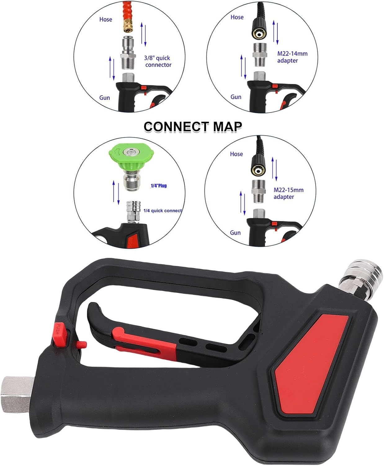 Hyuduo 5000 PSI High Pressure Washer Gun Powerful Spray Gun with Brass Metal Plastic for Car Motorcycle Watering Plants Kitchens Bathrooms Long Lasting & Locking Handle 300℉ Max Temp image number 4