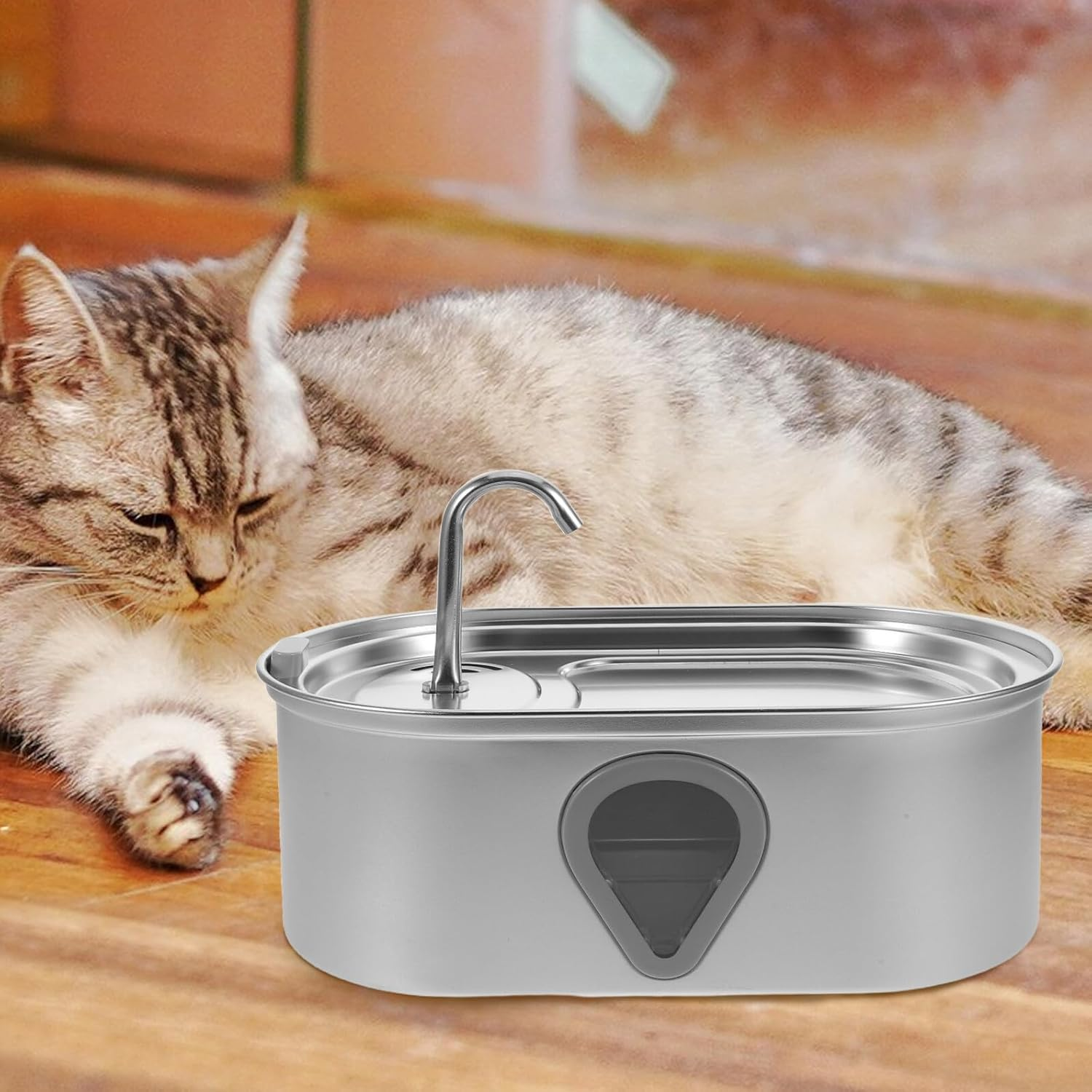 PENIKOKO Stainless Steel Cat Water Fountain Automatic Pet Dispenser Quiet USB Rechargeable Waterer with Innovative Spray for Cats Dogs and Small Pets image number 2