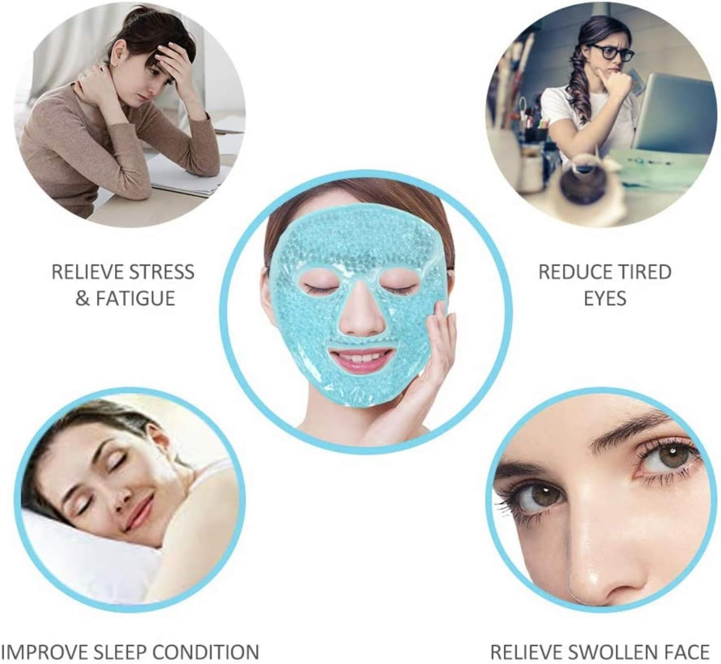 DOLSON Face Eye Mask Gel Hot Cold - Reduce Puffiness, Bags under Eyes, Puffy Dark Circles, Migraine - Therapeutic Heat and Ice Compress with Cover - for Sleep, Sinus Pressure, Headaches, Skin Care image number 4