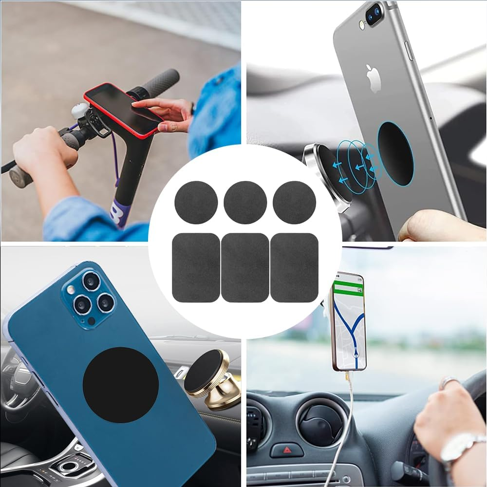 6-Pack Metal Plate for Magnetic Phone Mount - 3 Rectangle & 3 round Adhesive Plates, Compatible with Magnetic Car Holders & Cradles, Durable Black Steel Backing image number 3