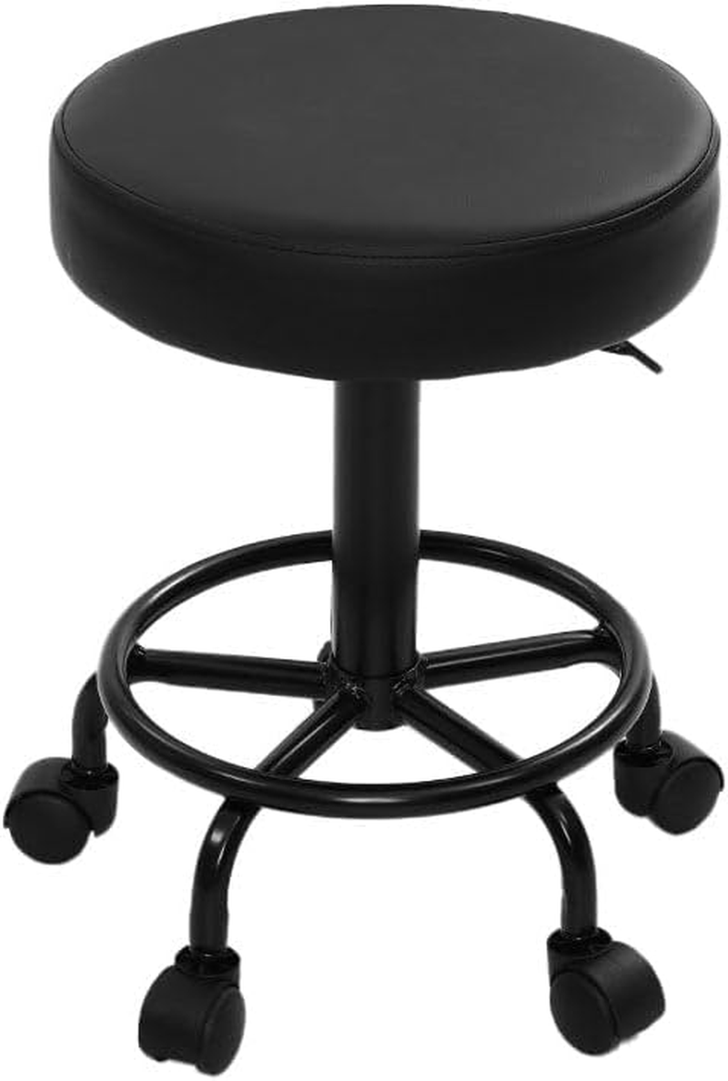 Artiss round PU Salon Stool, Bar Stools Swivel Lounge Drafting Chair Piano Guitar Seat Barber Chairs Outdoor Spa Indoor Home Office Kitchen Furniture, Adjustable Height Hydraulic Lift Black image number 3