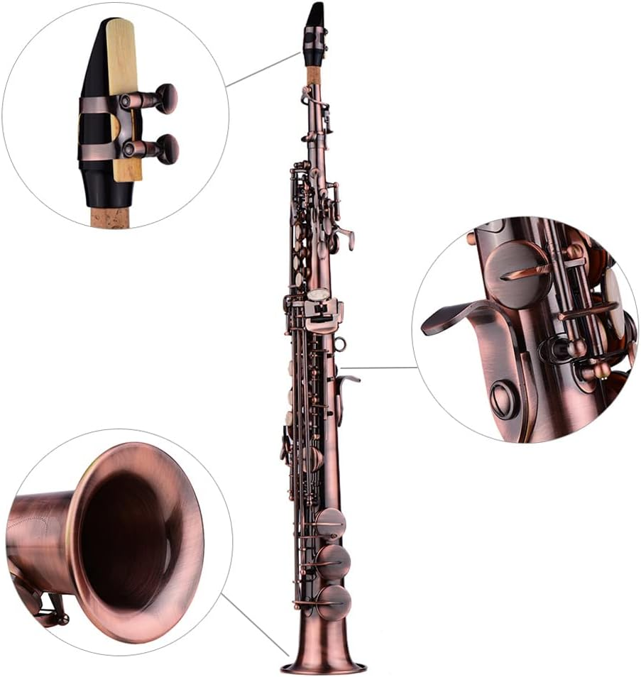 Professional Red Bronze Strai Ht Bb Soprano Saxophone Sax Woodwind Instrument Carve Pattern with Case Cleanin Cloth Straps Brush-Raywe image number 6