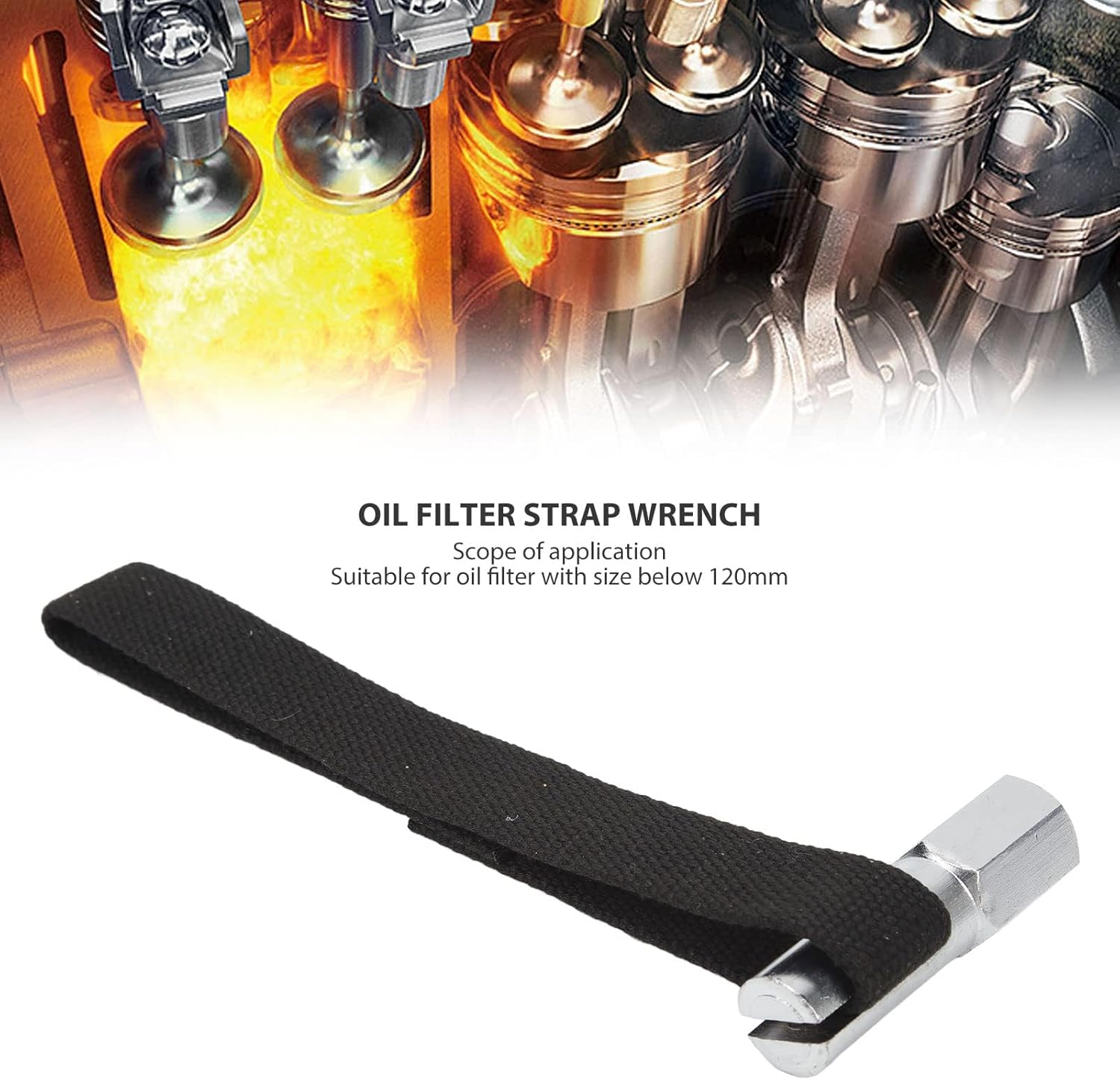 Professional Grade Adjustable Nylon Oil Filter Strap Wrench 1/2 Drive - Strap Wrench Heavy Duty, Chrome-Plated Steel Construction, up to 120Mm Filters for Finally Engine Maintenance Black image number 6